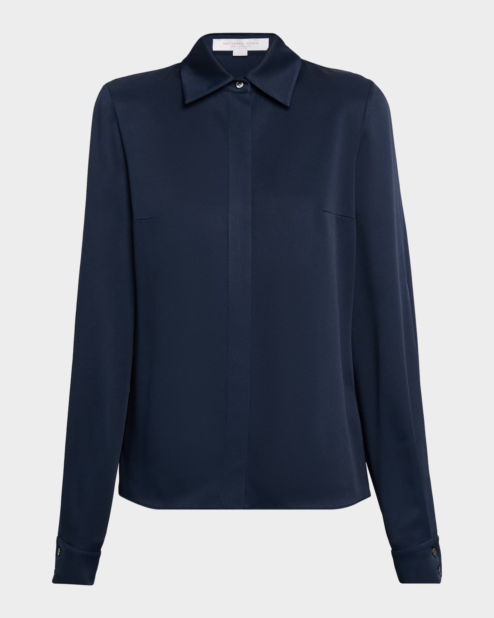 Michael Kors Collection Women's Split-Sleeve Satin Shirt - Midnight - Size 0