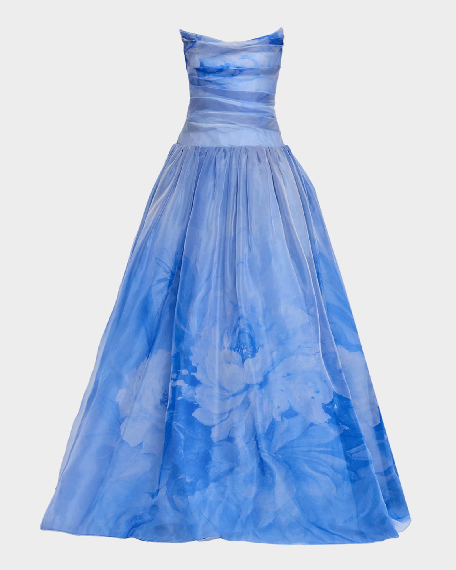 Pamella Roland Women's Floral Silk Organza Strapless Gown - Blue Multi - Size 0