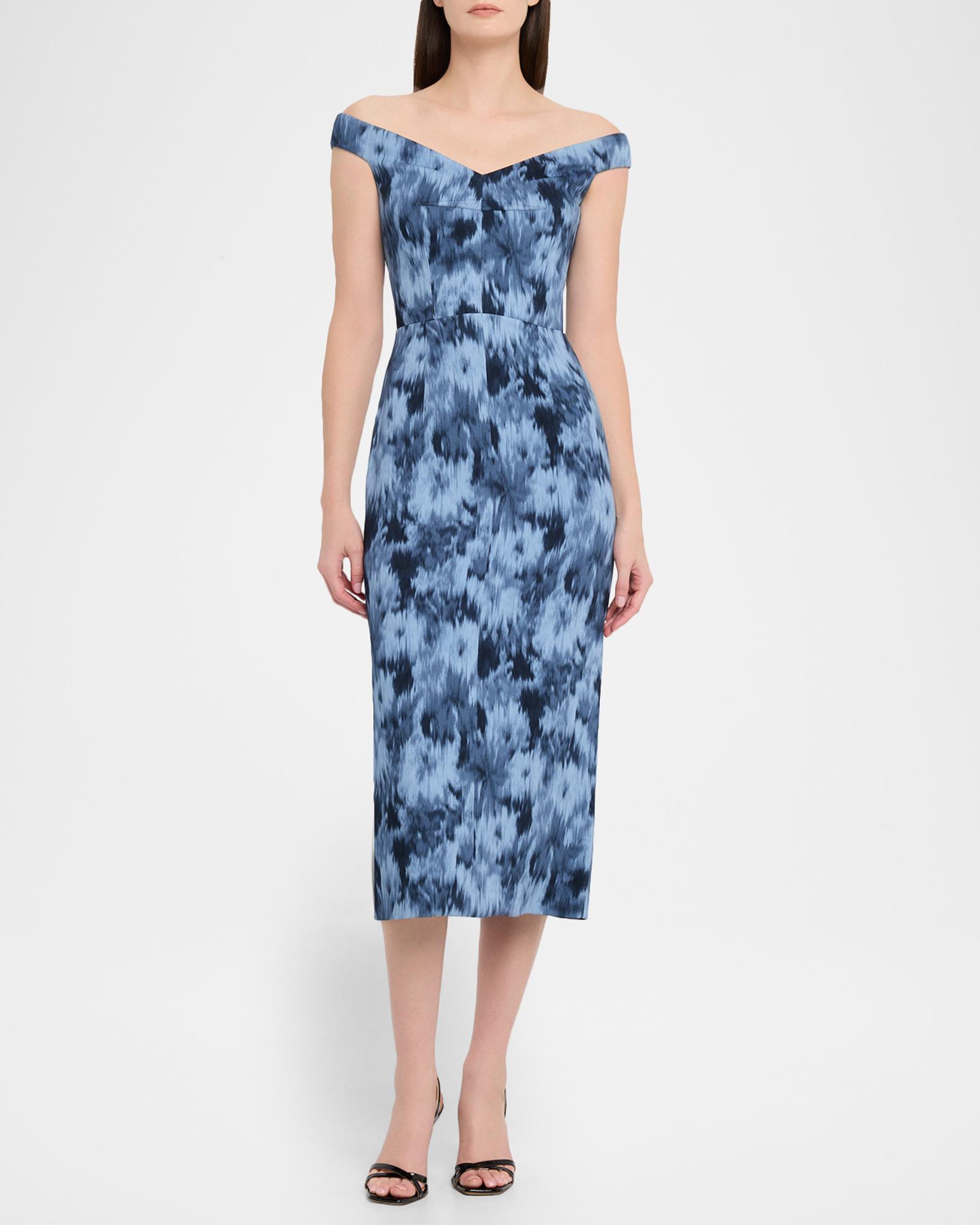 Michael Kors Portrait Neck Sheath Dress - Lake Multi