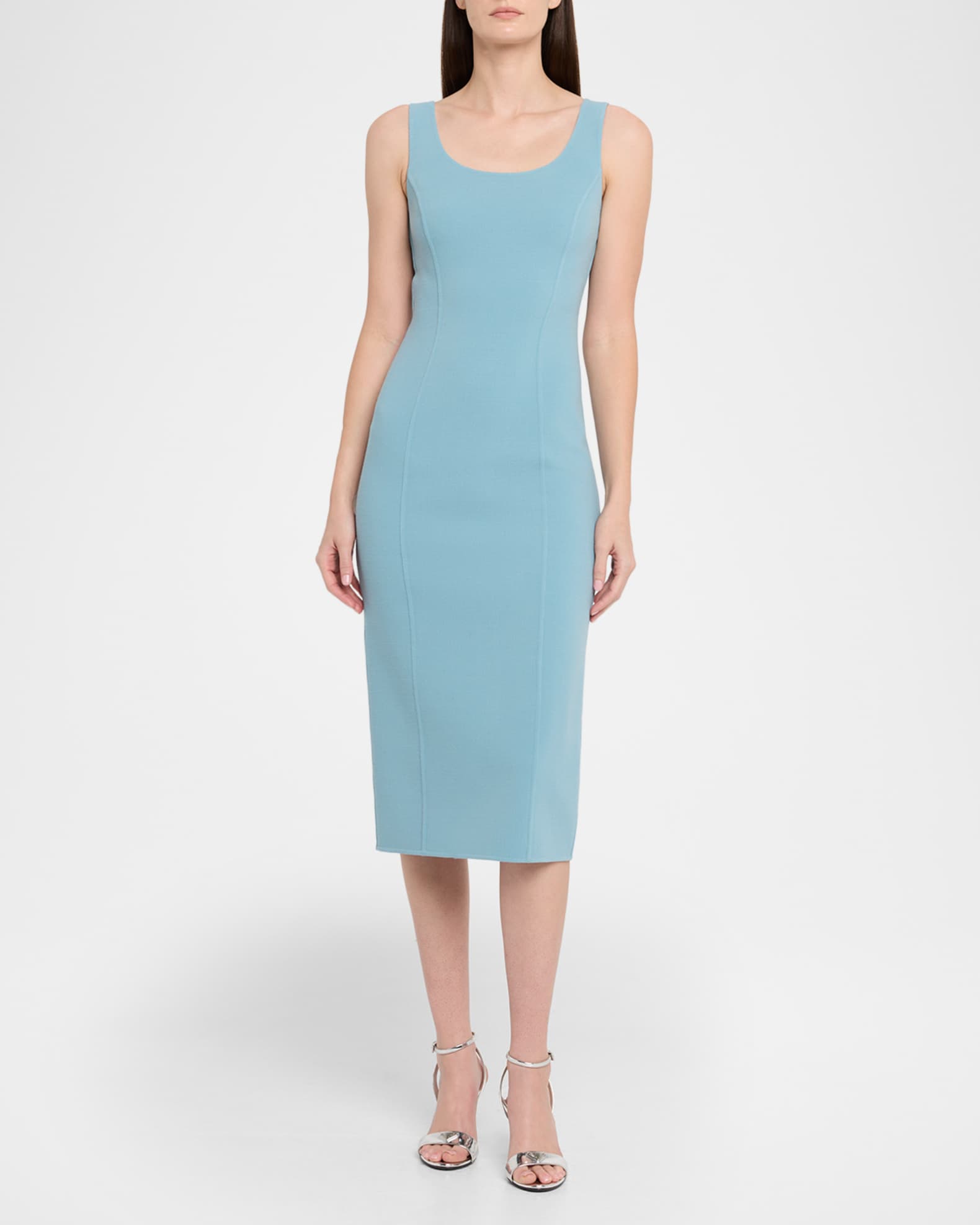Michael Kors Wool Blend Scoop Neck Midi Dress - Seaglass