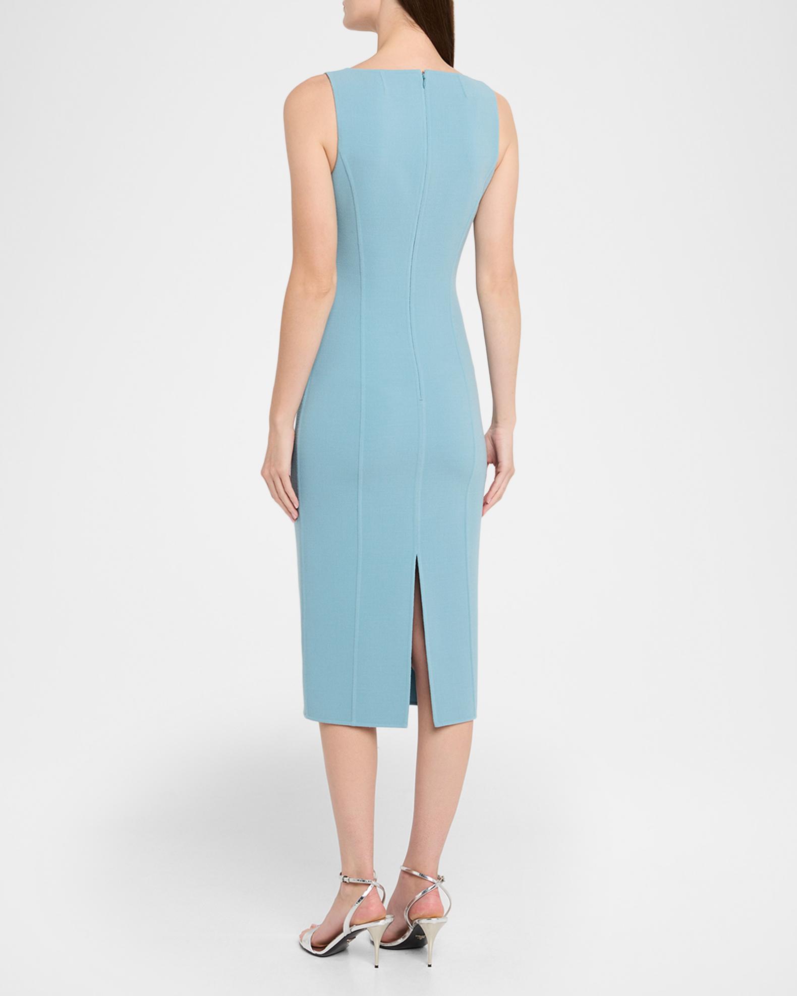 sleeveless midi sheath dress Express Plus Size Women's Crepe Square Neck Sleeveless Seamed Midi Dress in Blue XL