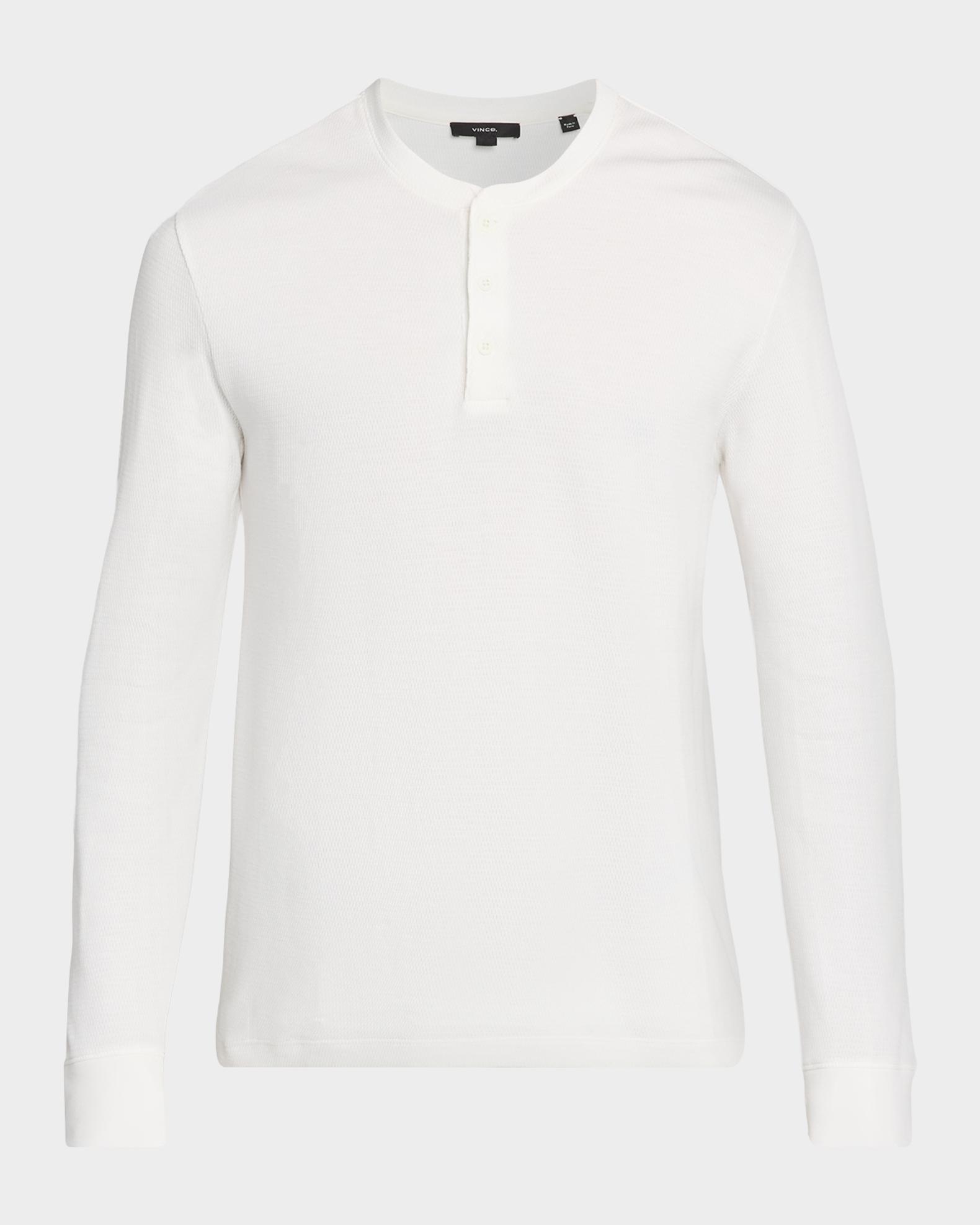 Vince Men's Jacquard-Rib Cotton Long-Sleeve Henley T-Shirt