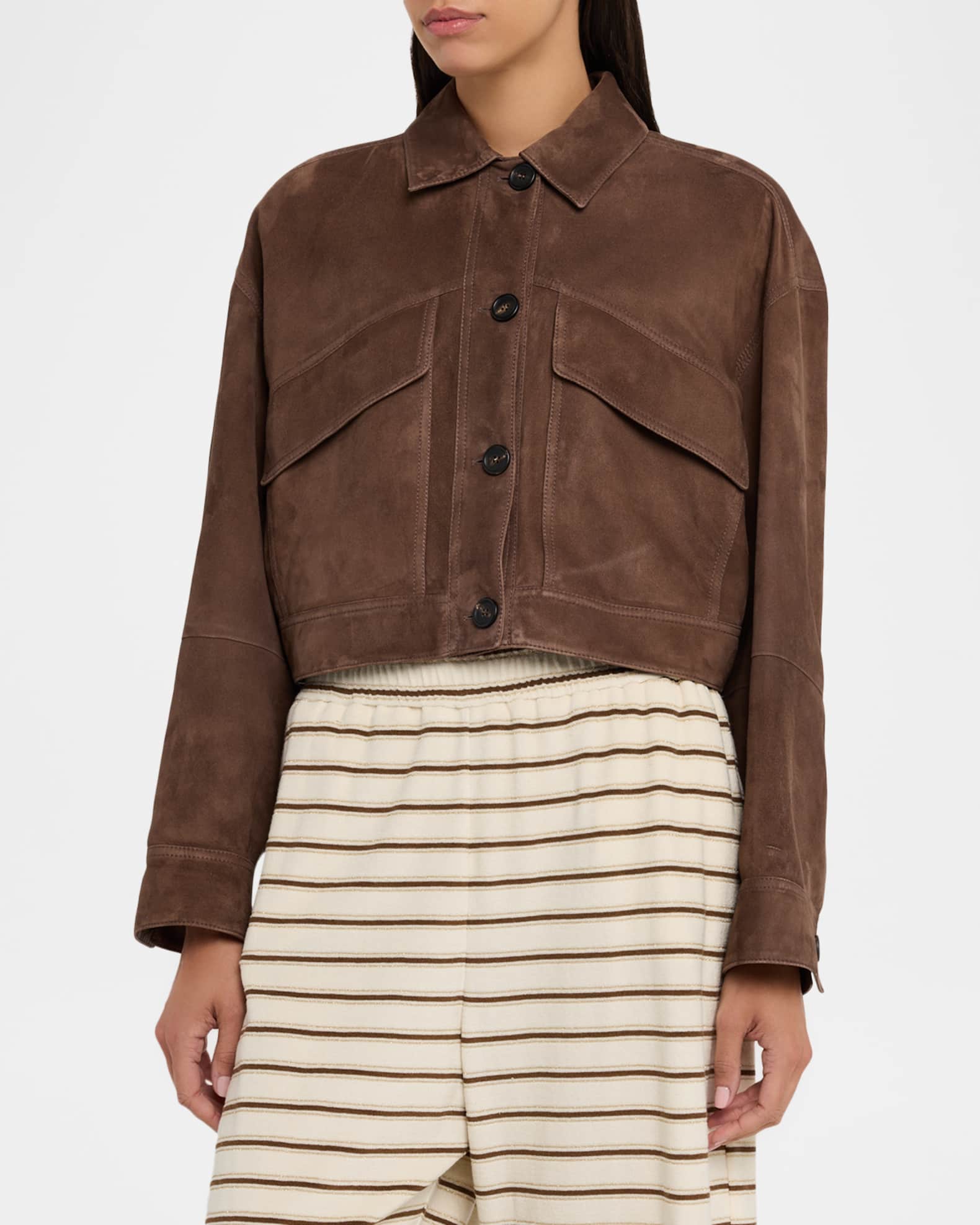 Brunello Cucinelli Couture Suede Crop Shirt Jacket | Neiman Marcus