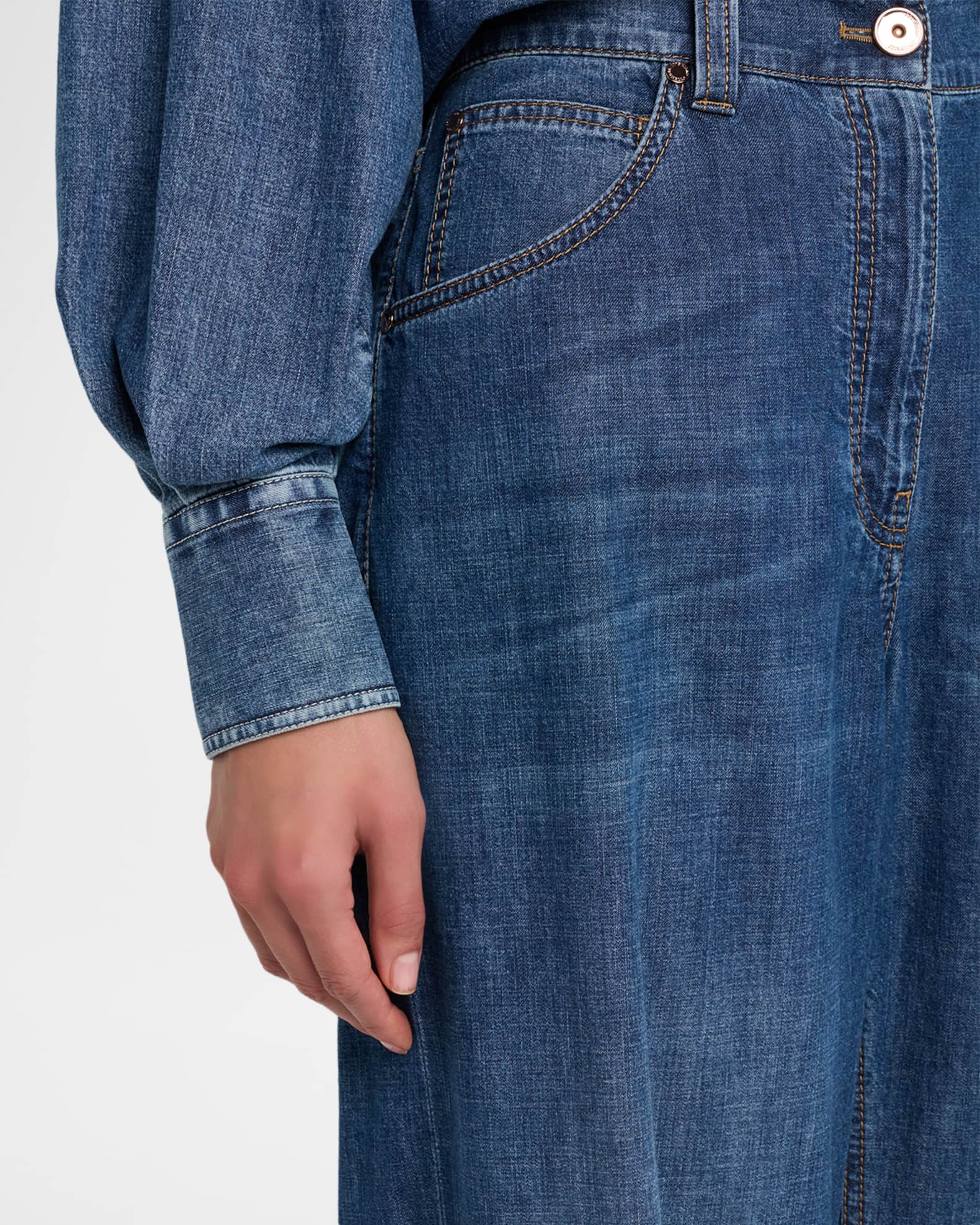 Brunello Cucinelli Lightweight Denim Wide-Leg Jeans With Monili