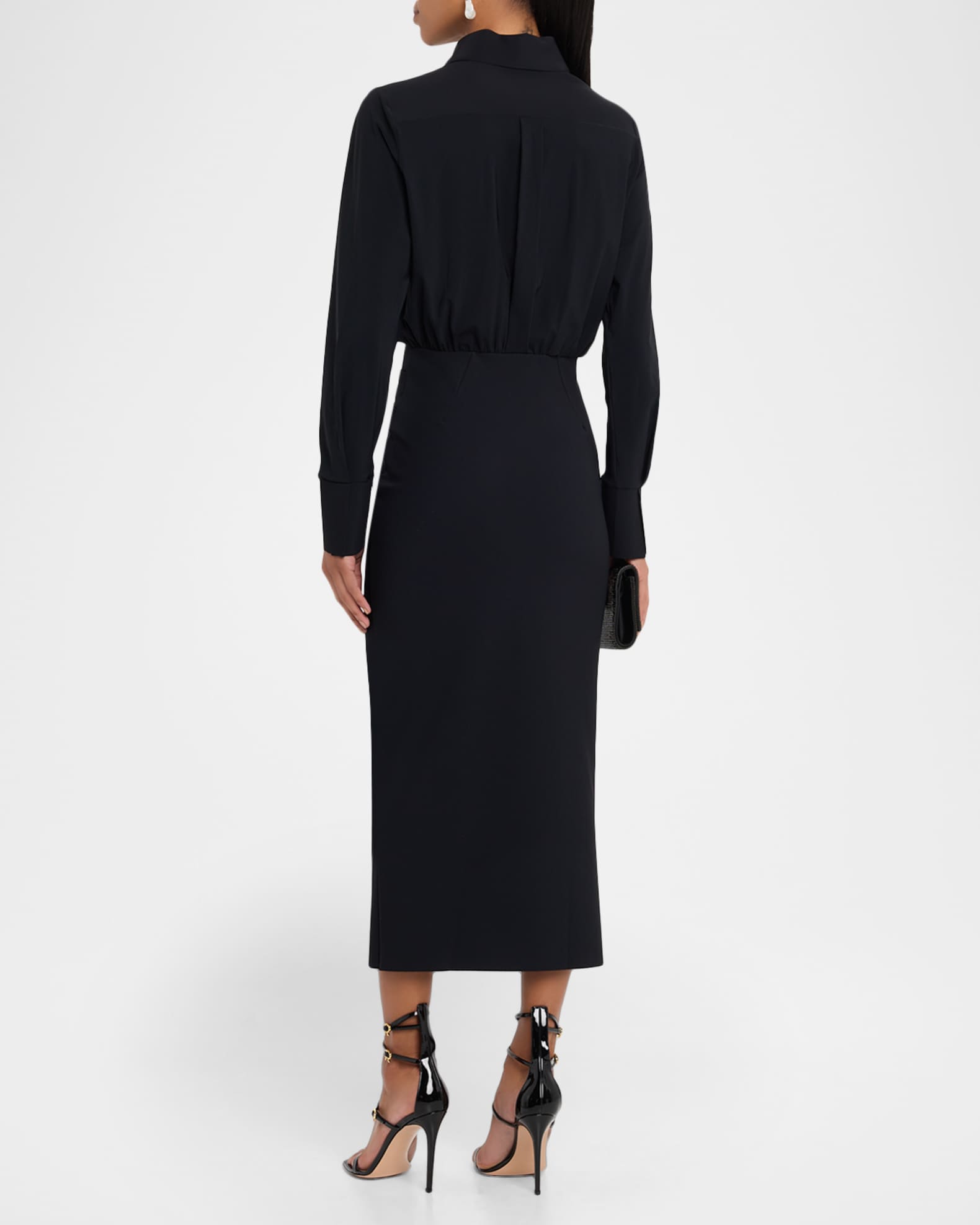Chiara Boni La Petite Robe Azora Collared Long-Sleeve Midi Dress | Neiman  Marcus