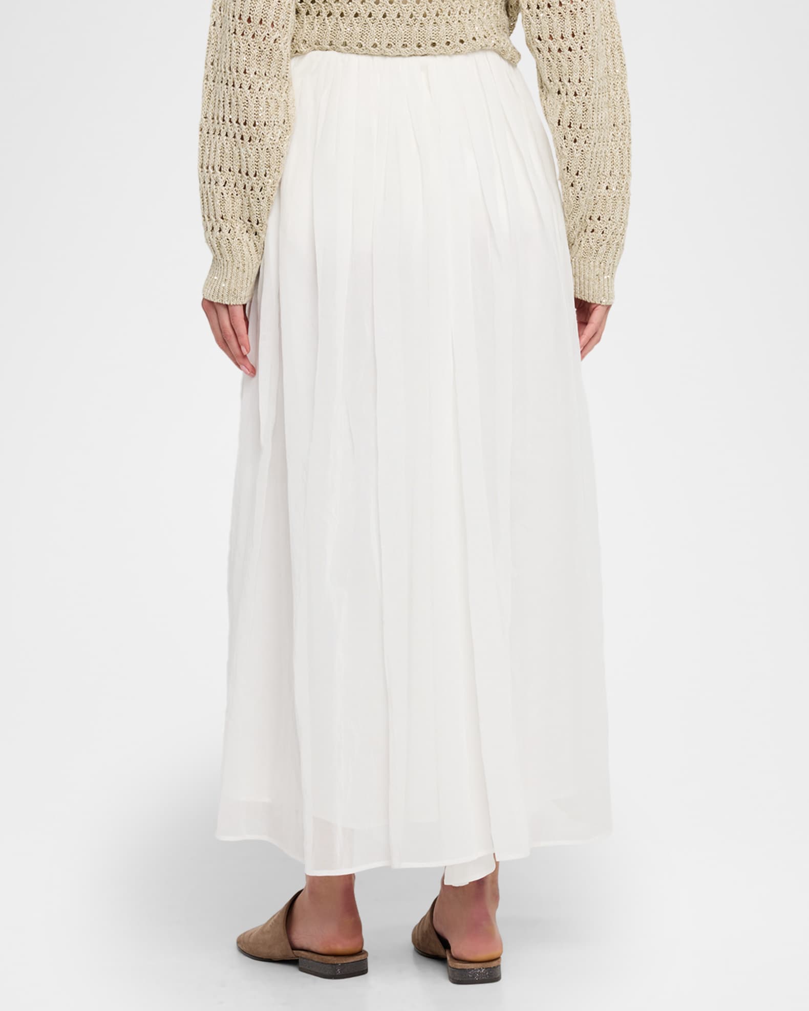 Brunello Cucinelli Cotton Organza Pull-On Midi Skirt | Neiman Marcus