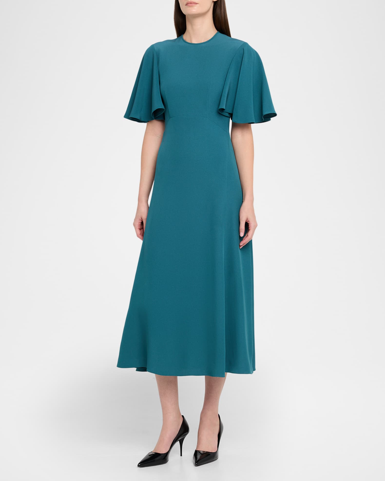 green emerald velvet dress Michael Kors Collection Flutter-Sleeve Wrapped Jersey Dress, Black, Women's, 6 main image 1