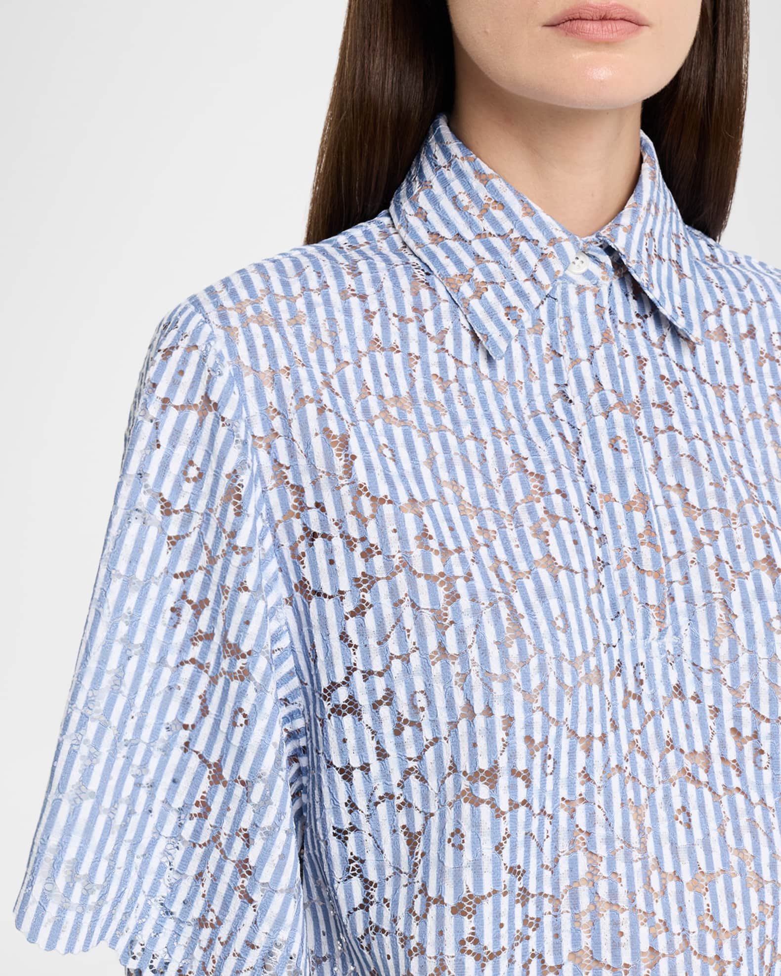 Michael Kors Collection Striped Lace Button-Down Shirt | Neiman Marcus