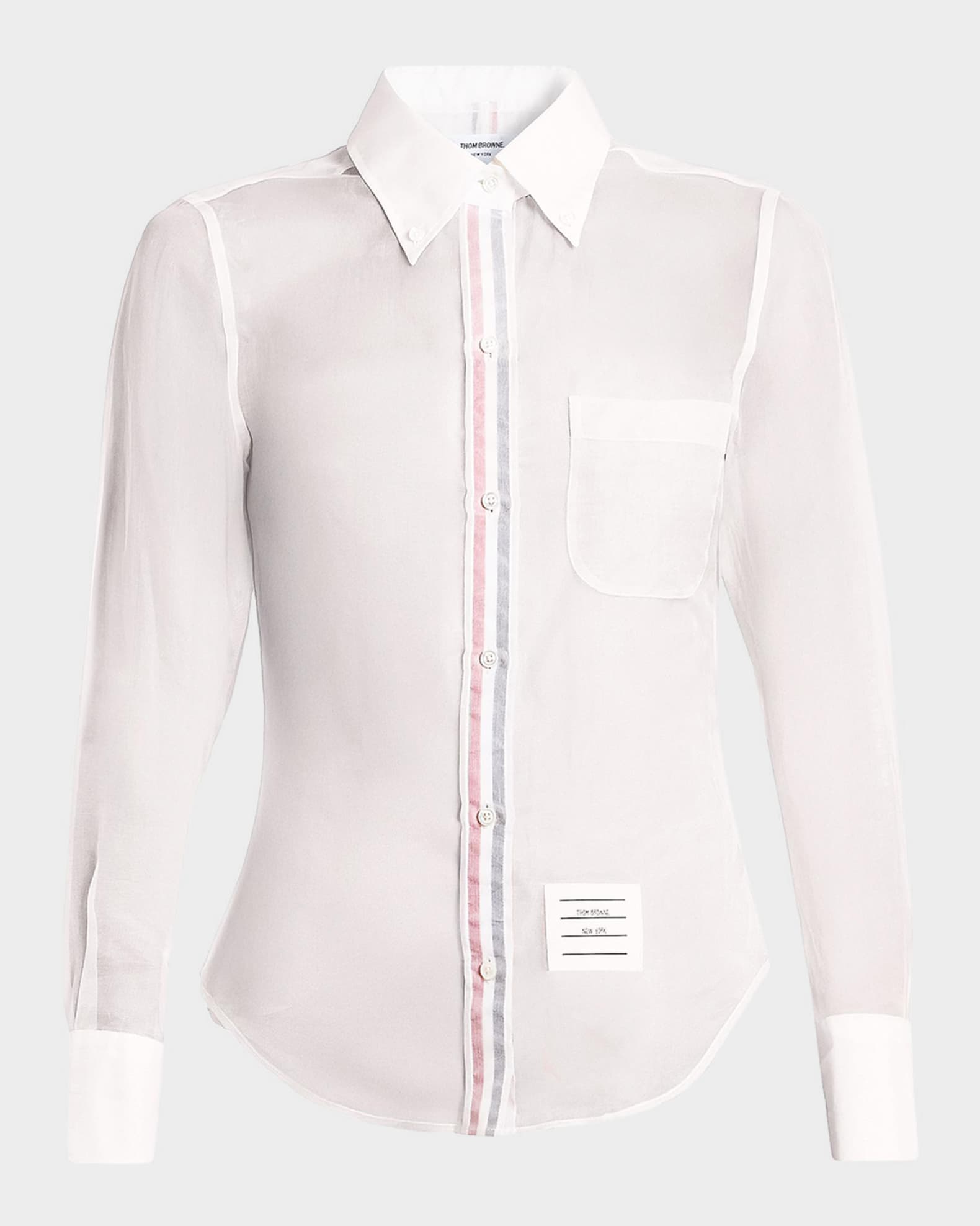 Thom Browne Women's Striped Placket Silk Organza Shirt - White - Size 2