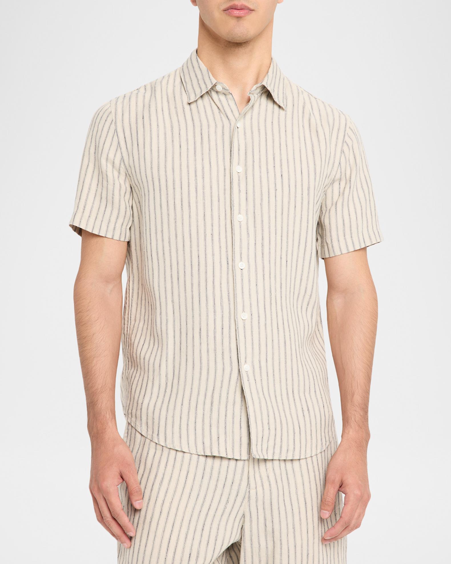 Vince Men's Ballstone Stripe Hemp Short-Sleeve Shirt | Neiman Marcus