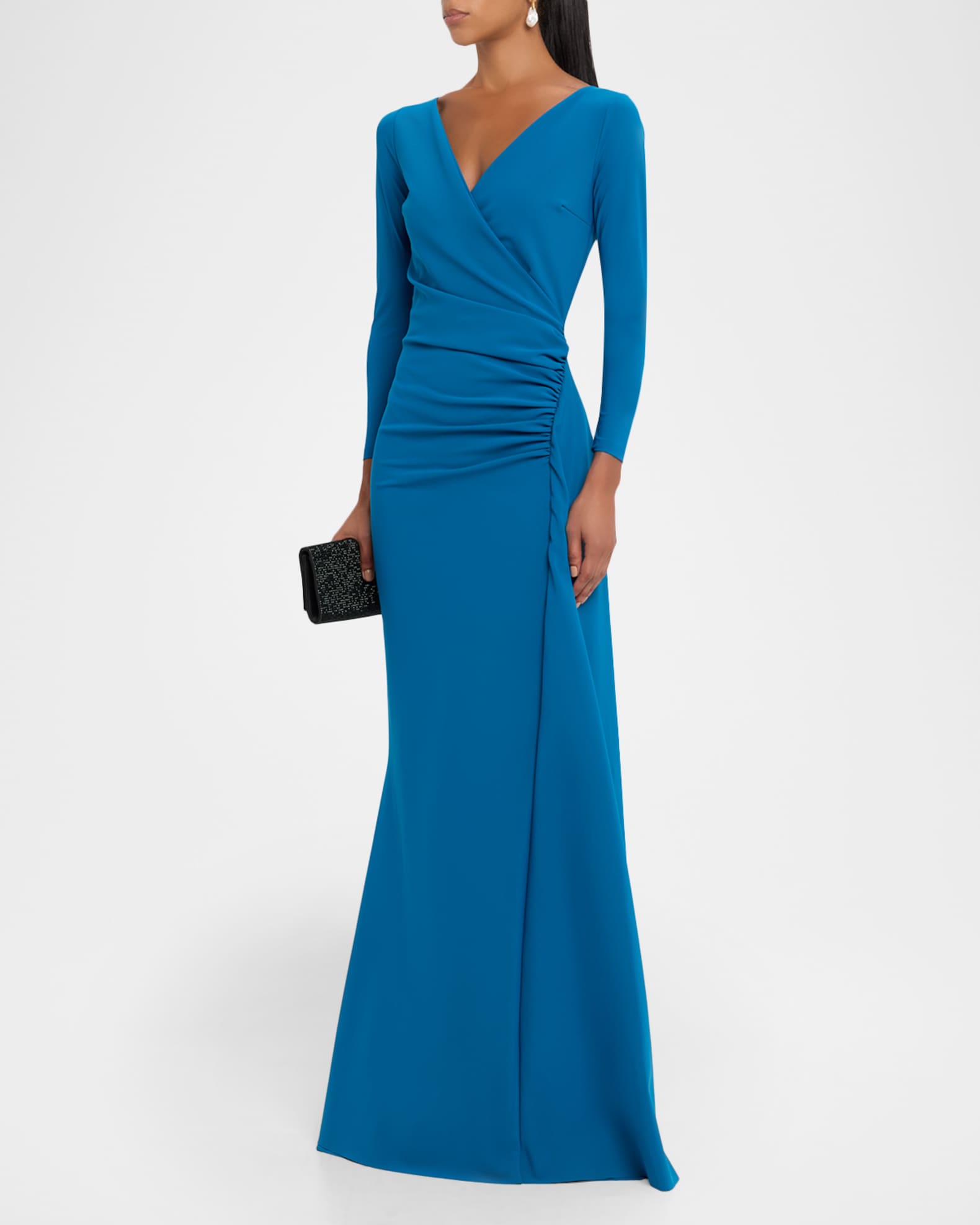 Chiara Boni La Petite Robe Koly Draped Surplice Jersey Gown, Blue, Women's, 6, Evening Formal Gala Gowns Mother of the Bride Groom Jersey Gowns