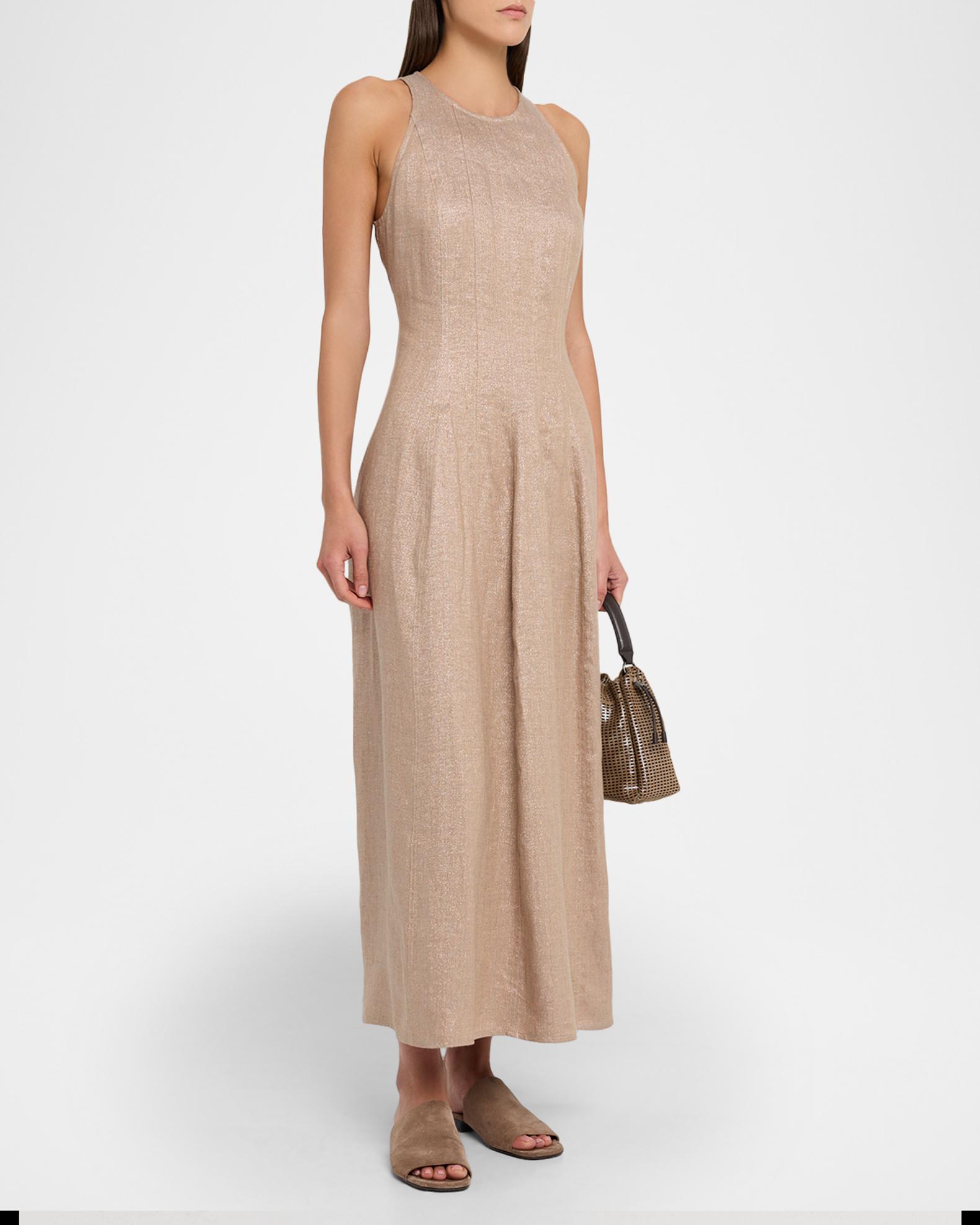 metallic linen dress Italian Linen Halter Dress with Metallic Fiber