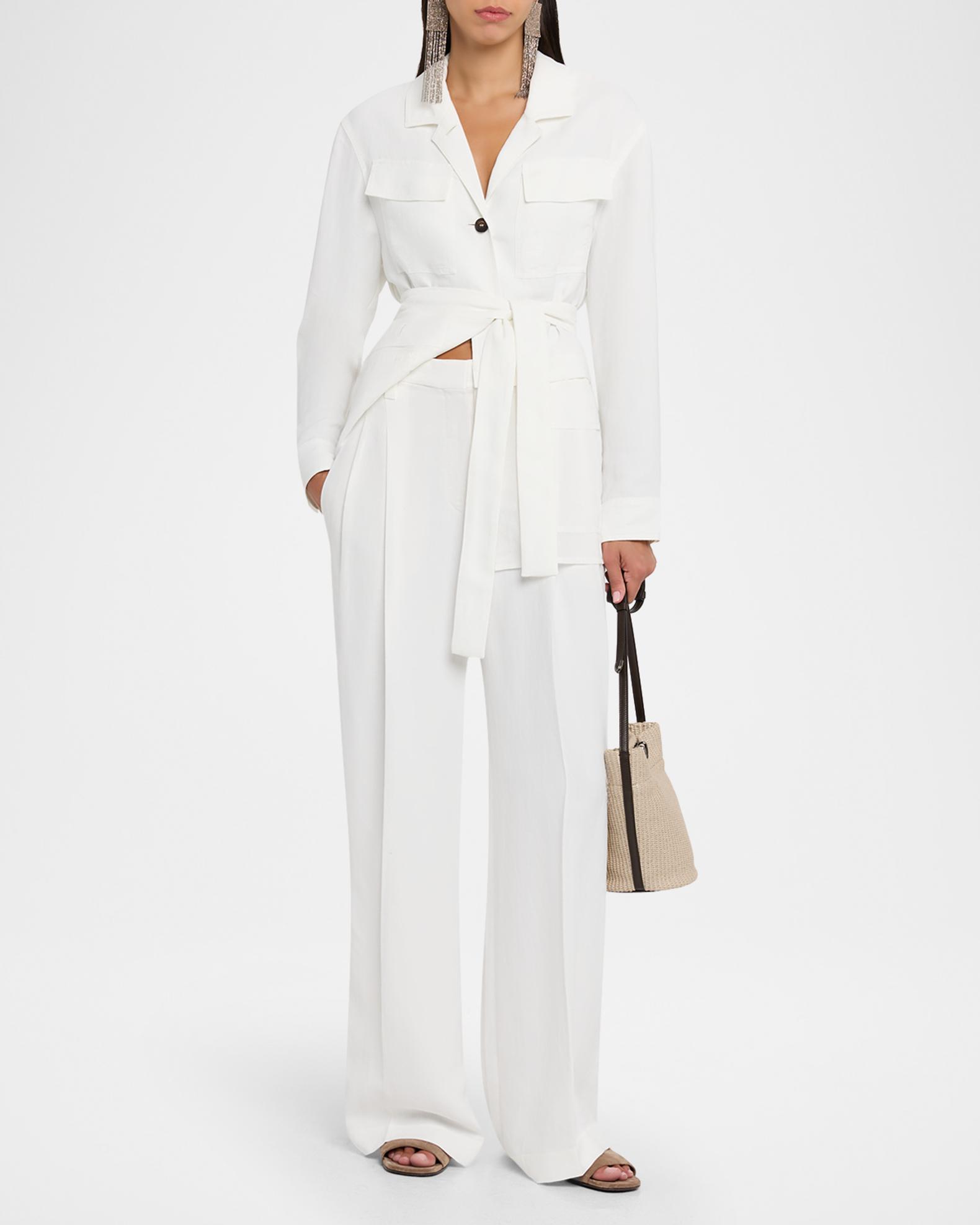 Brunello Cucinelli Mixed-Media Belted Safari Jacket | Neiman Marcus