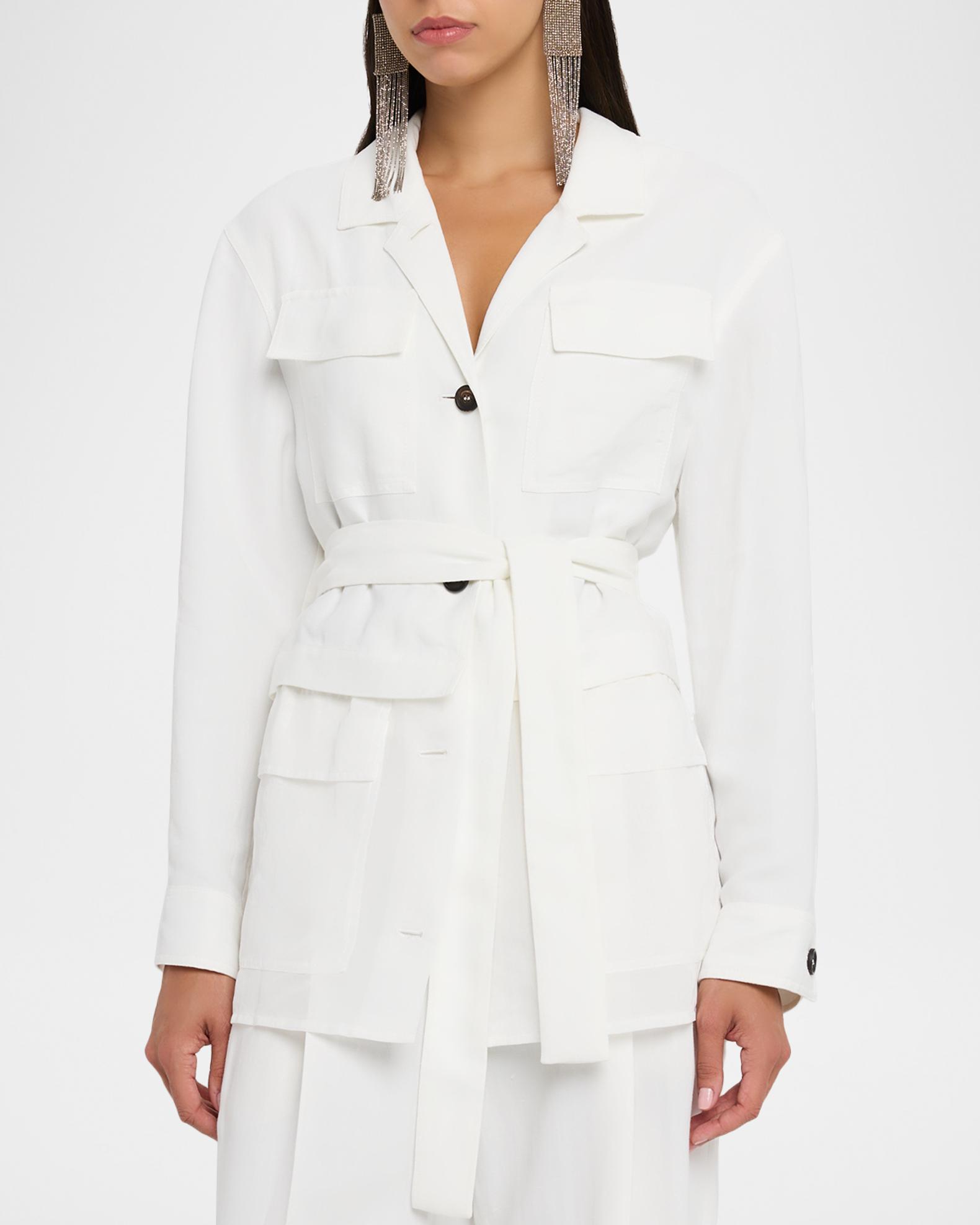Brunello Cucinelli Mixed-Media Belted Safari Jacket | Neiman Marcus