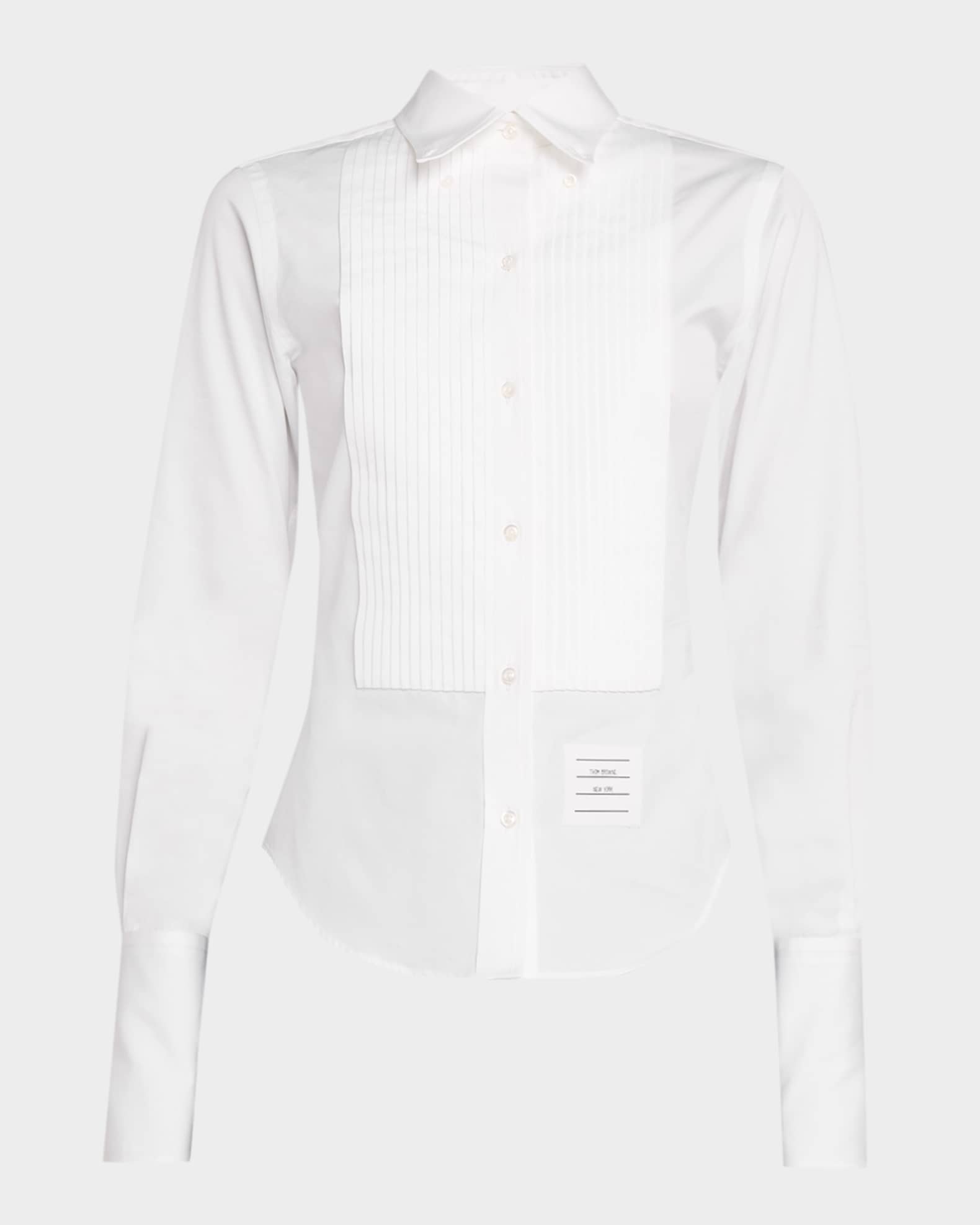 Thom Browne Women's Pliss Bib Button-Down Shirt - White - Shirts