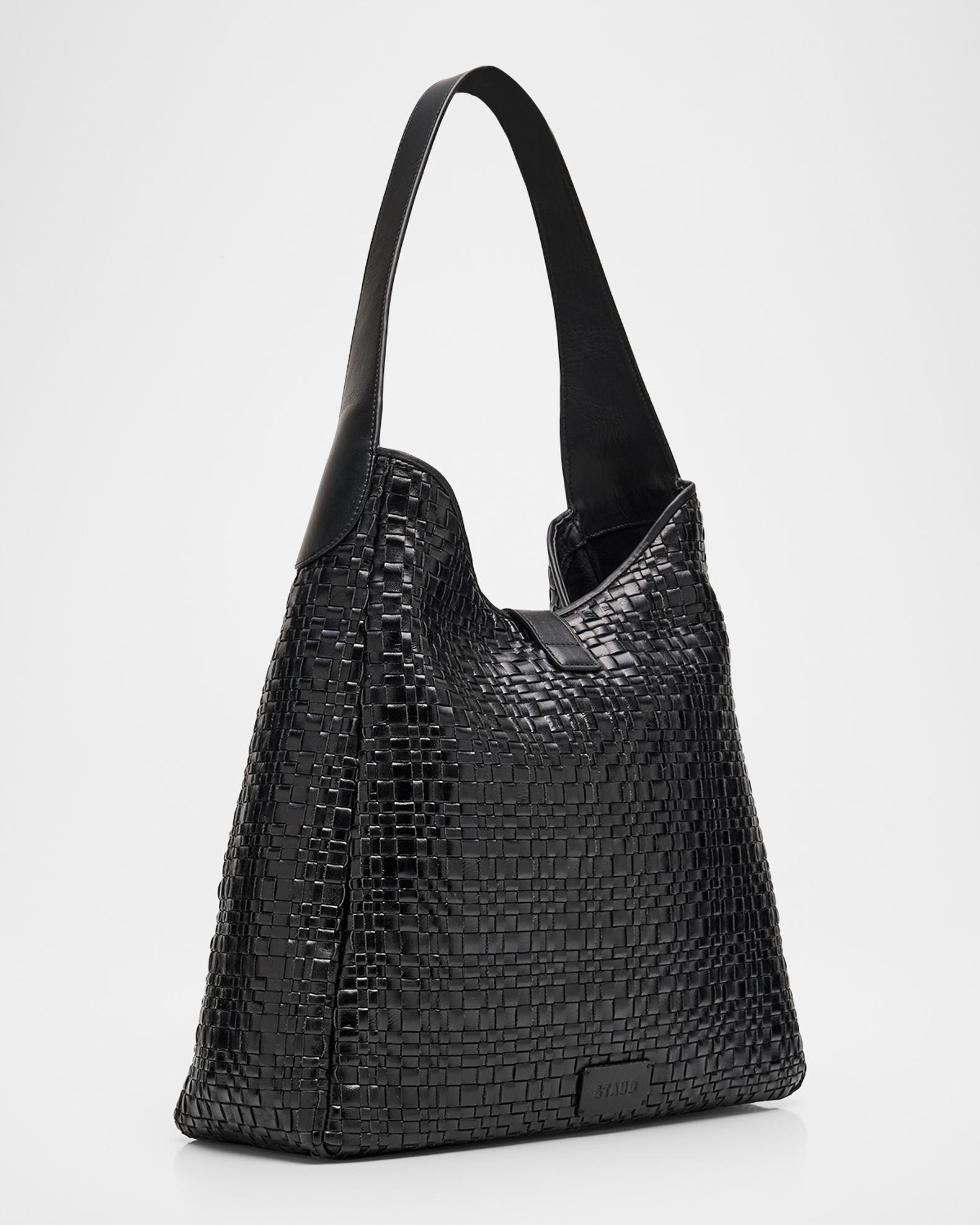 STAUD Maya Moon Buckle Woven Leather Hobo Bag | Neiman Marcus