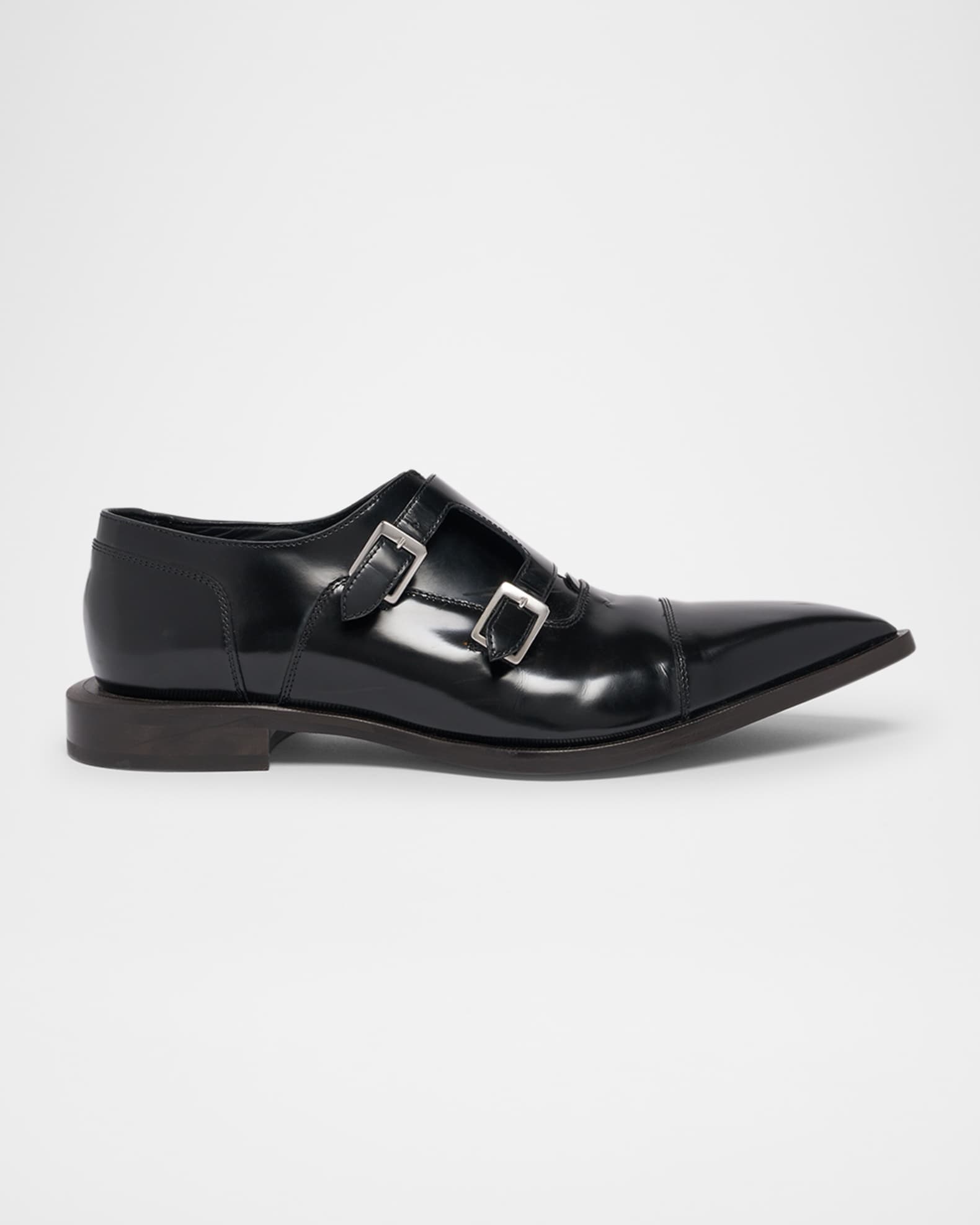 Lanvin Men's Leather Point-Toe Double-Monk Strap Loafers | Neiman