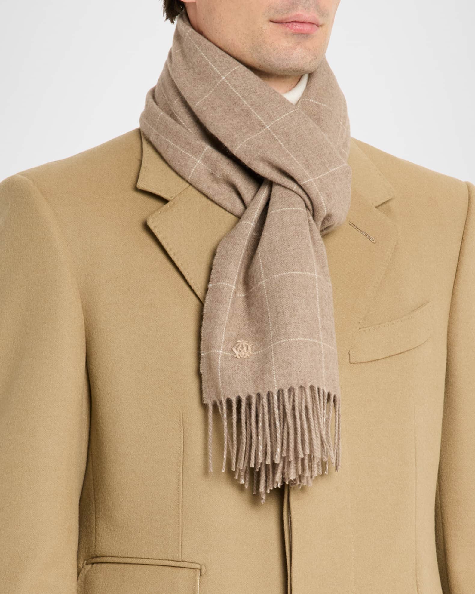 dunhill Men's Wool and Cashmere Windowpane Check Scarf | Neiman Marcus