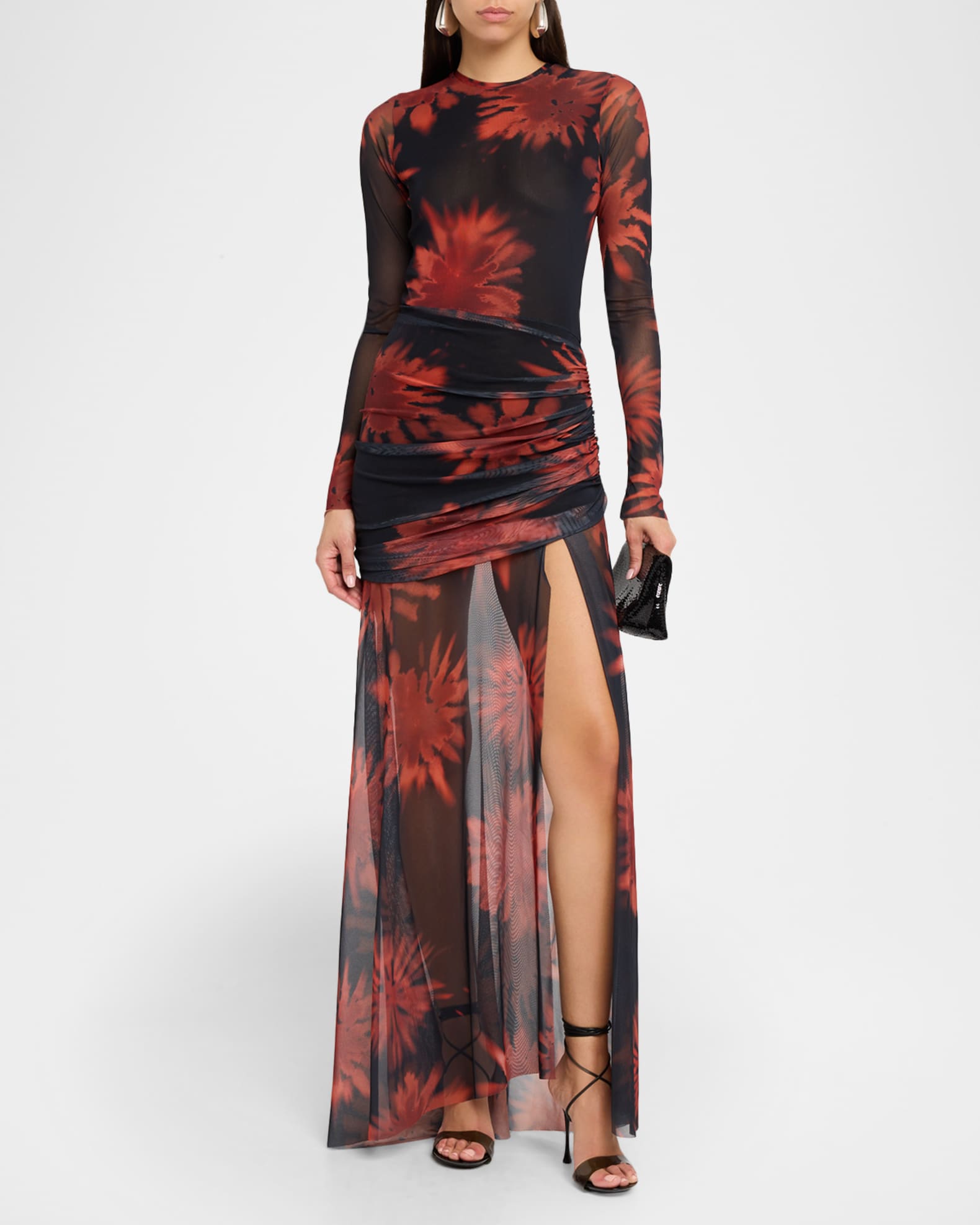 orange long sleeve maxi dress Macklynn V-Neck Long Sleeve Tier Maxi Dress in Cream/Orange Floral Medium main image 0