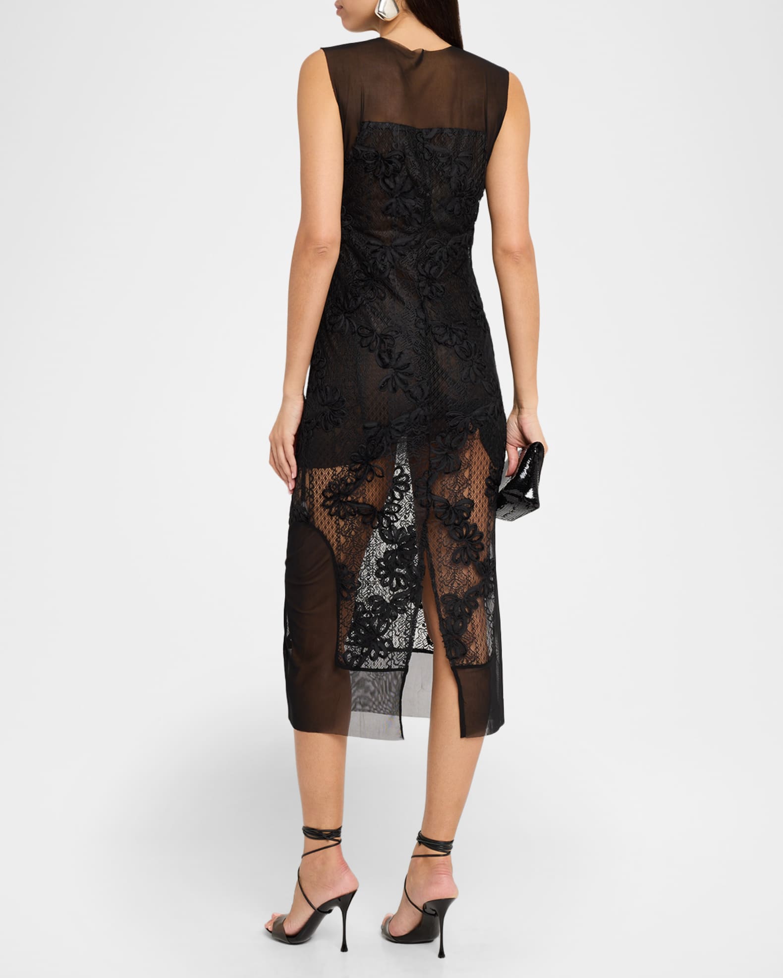 Cove Floral Lace Midi Dress in Black