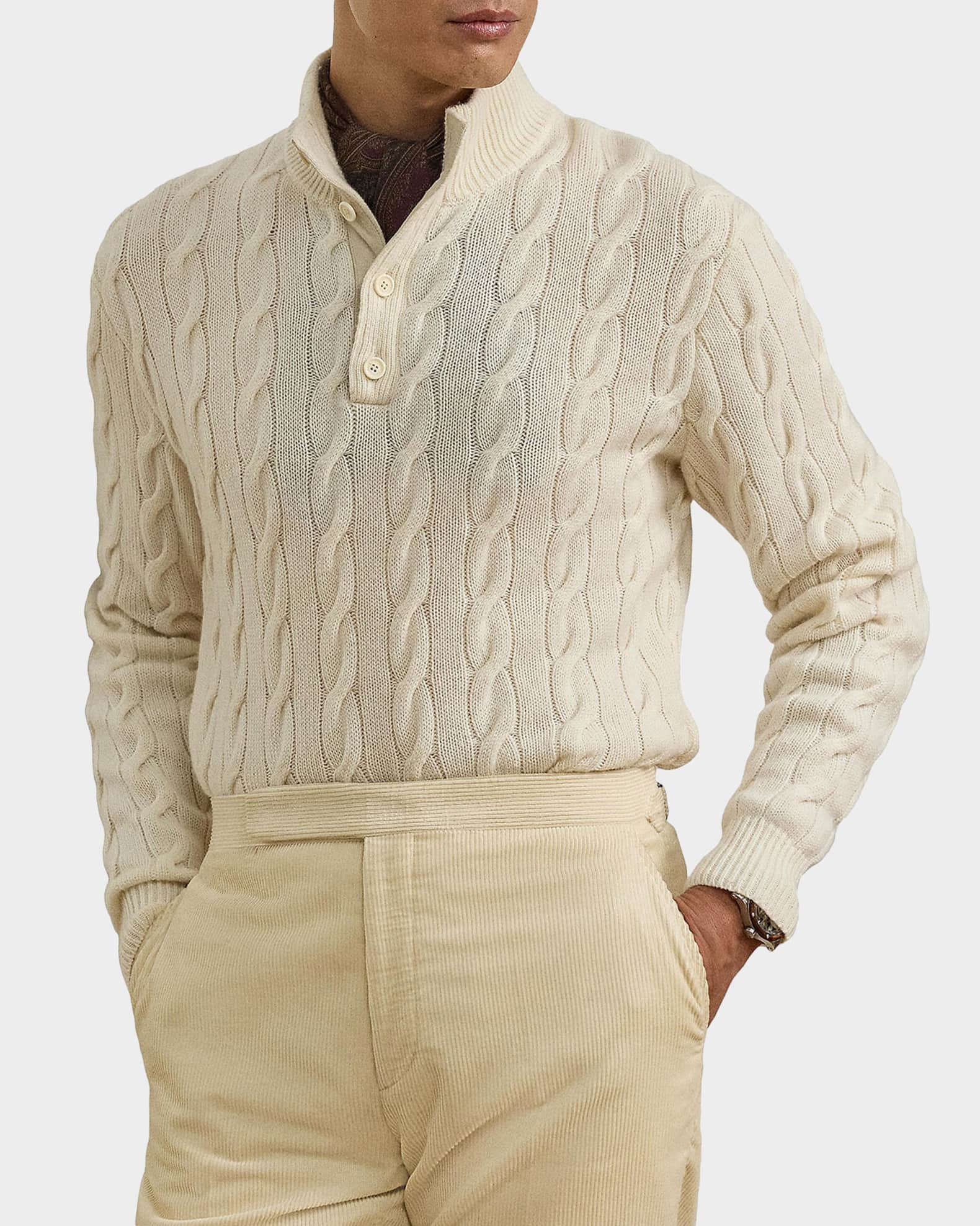 Ralph Lauren Purple Label Men's Cable-Knit Quarter-Placket