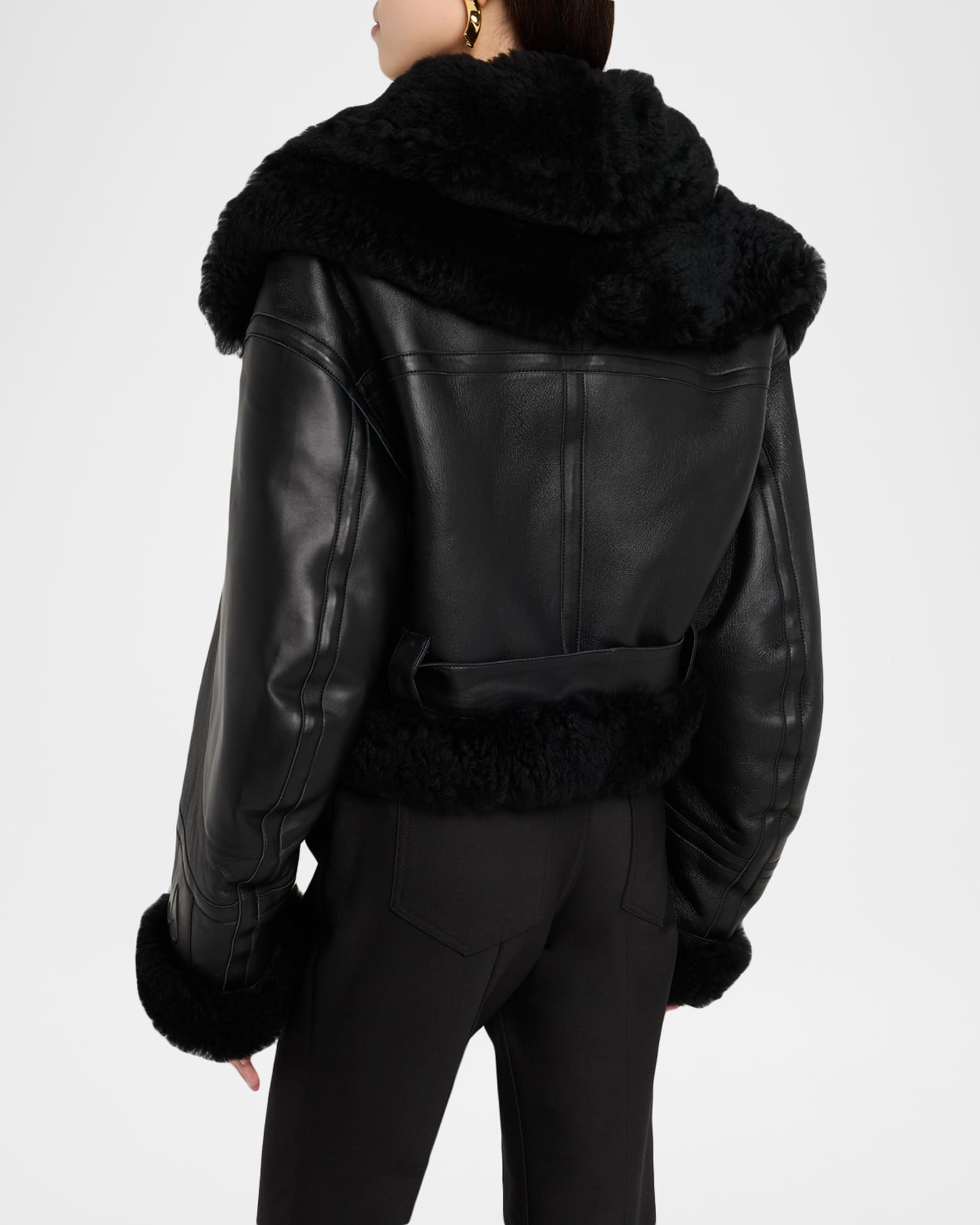 Moose Knuckles MTD Leather Biker Jacket with Shearling Trim