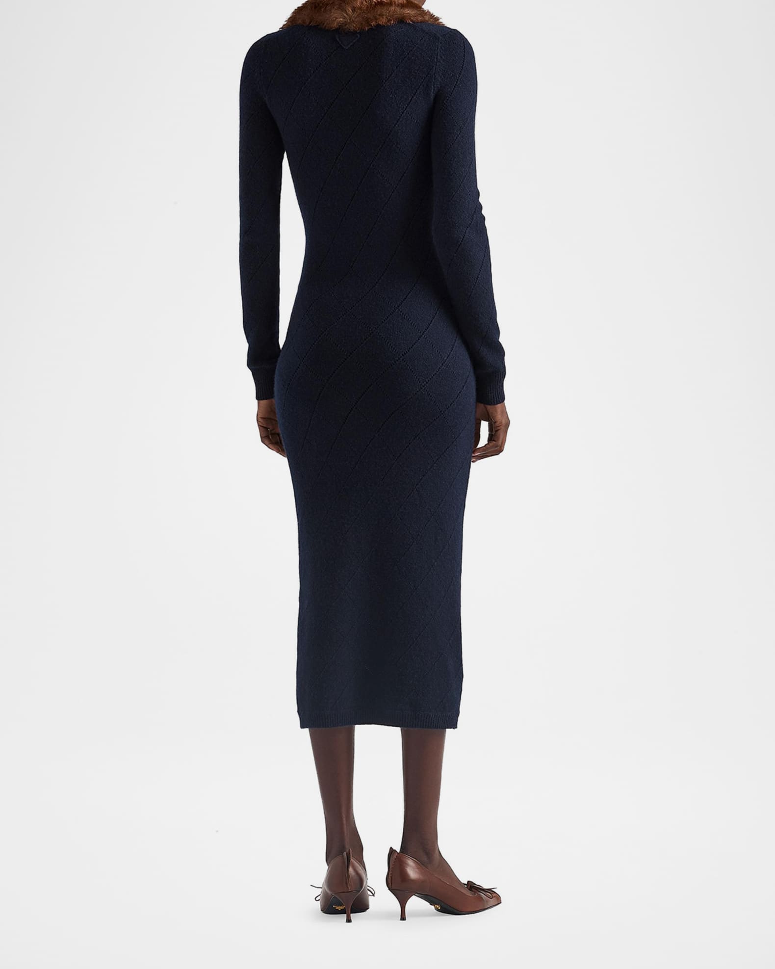 Prada Cashmere Argyle Pointelle Knit Midi Sweater Dress | Neiman