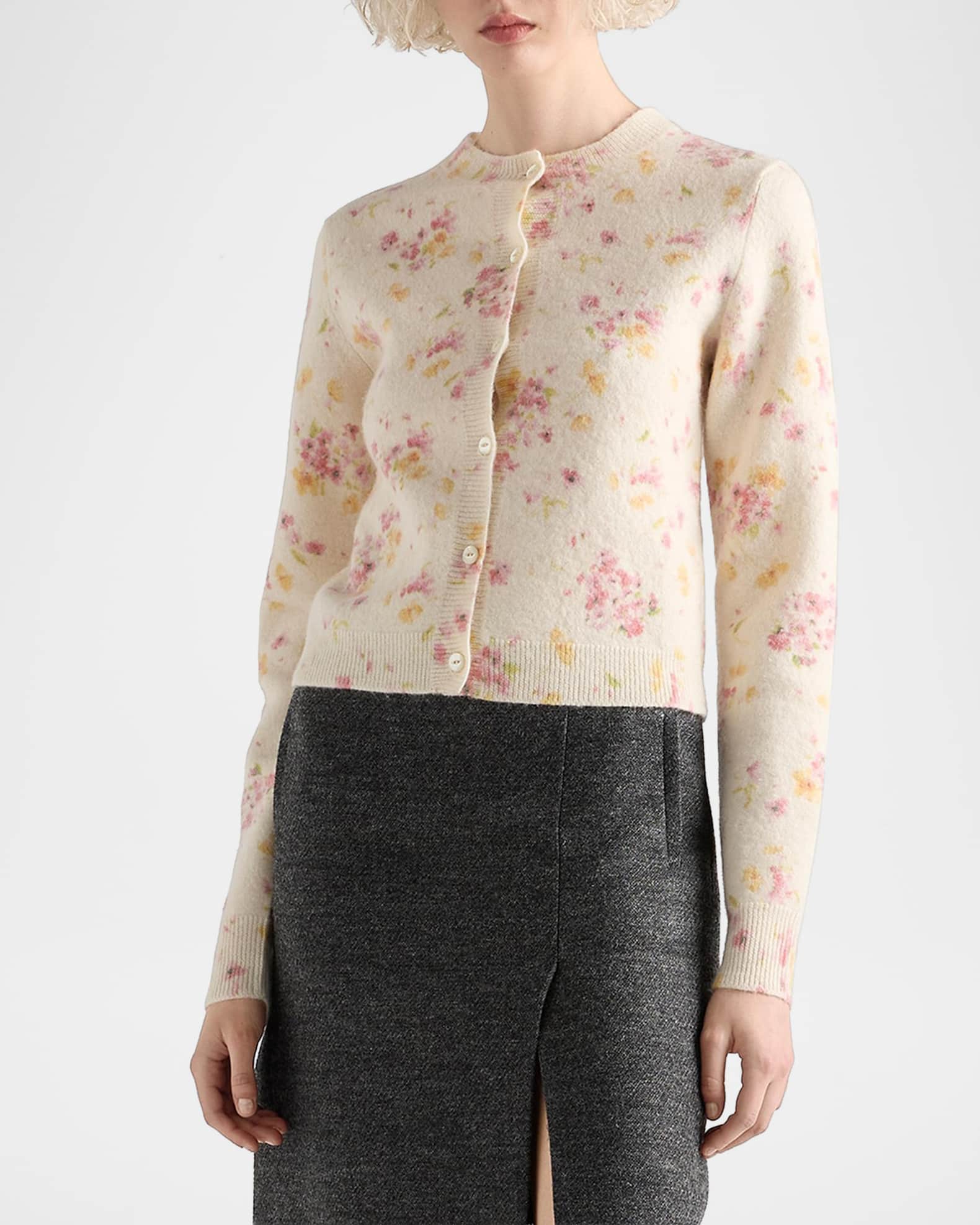 【PRADA】カシミヤ100％ フラワープリント 薄手ニット 40 イタリア製 PRADA】カシミヤ100％ フラワープリント 薄手ニット 40 イタリア製