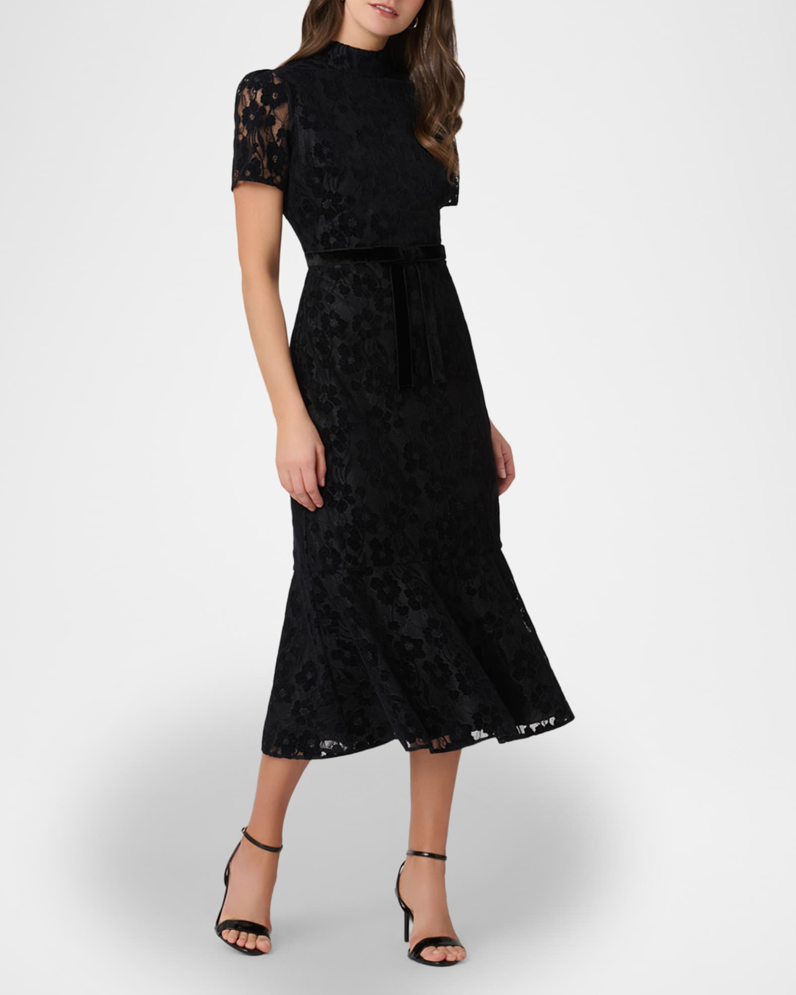 Shoshanna Women's Pierre Lace Fit-And-Flare Midi-Dress - Jet - Size 6