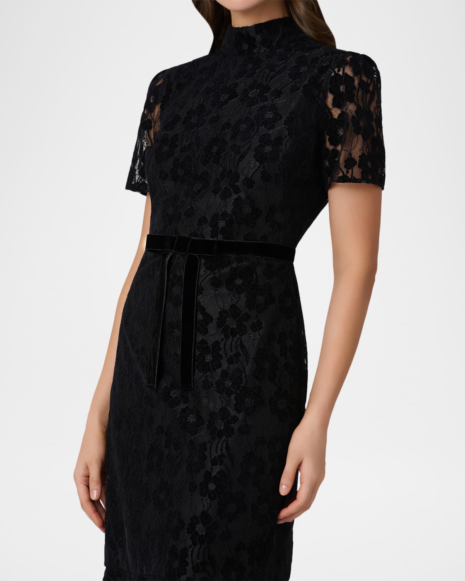 Shoshanna Pierre Bow-Front Lace Mermaid Midi Dress | Neiman Marcus