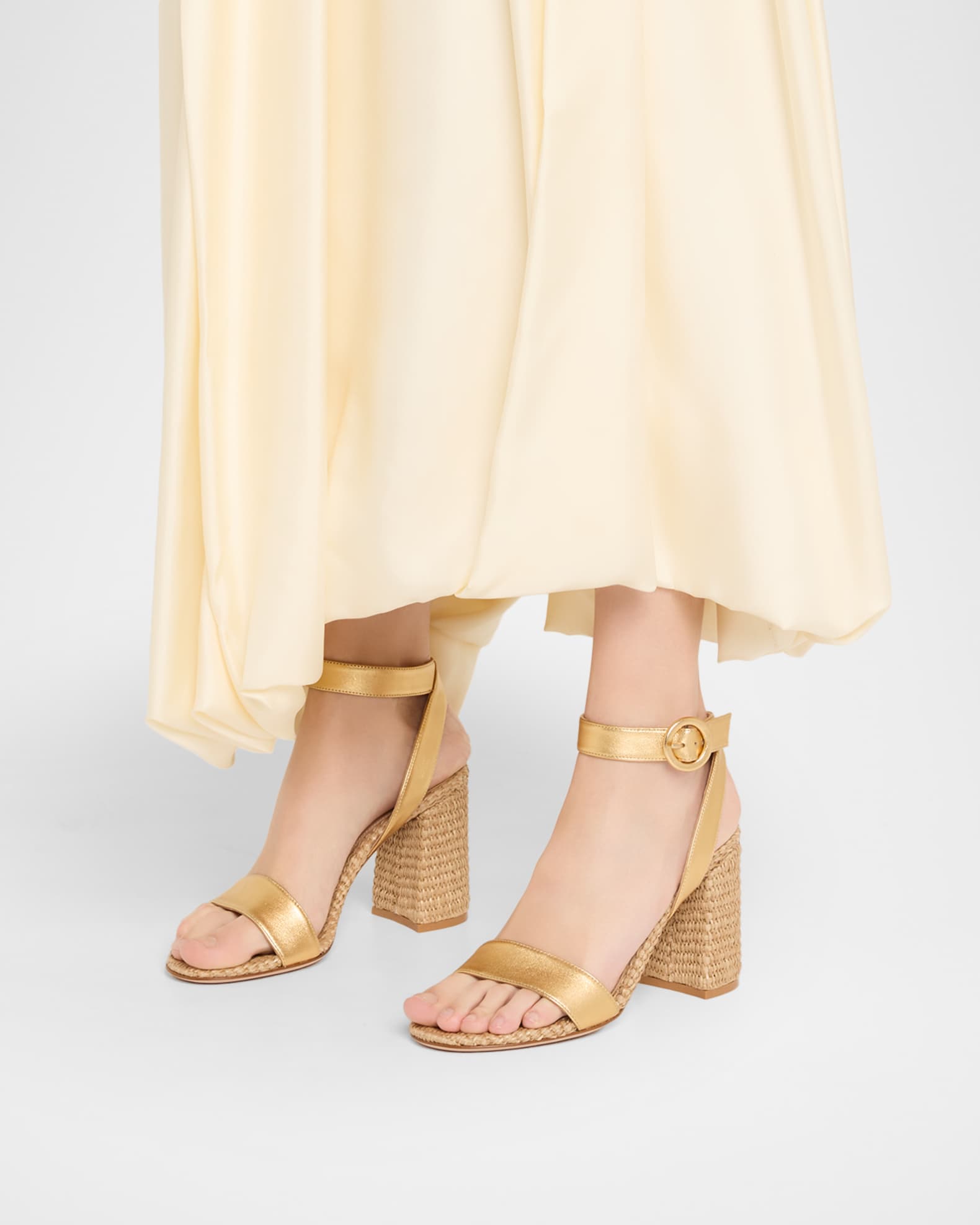 Gianvito Rossi Luana 85 Nappa Leather & Raffia Block Heel Sandals