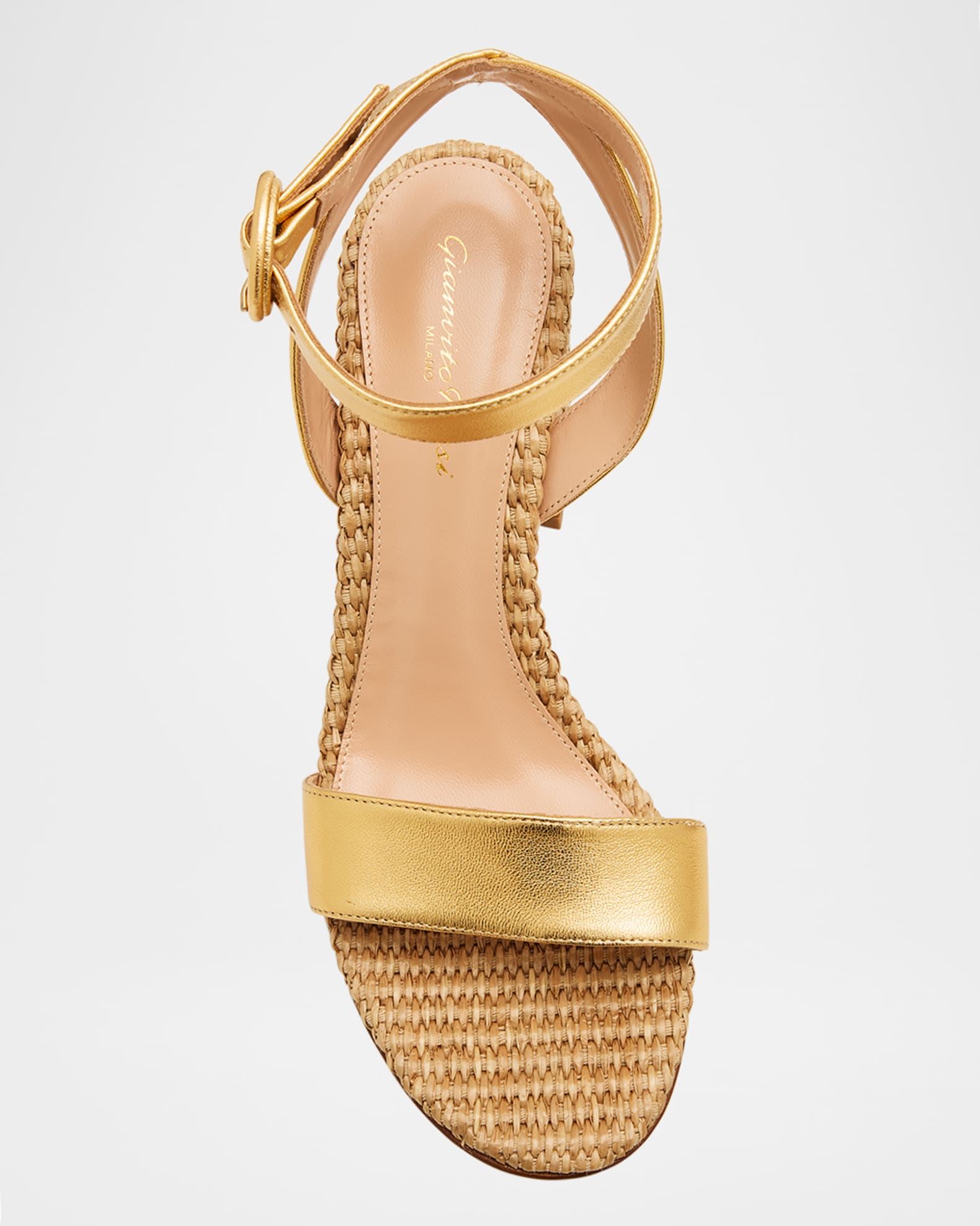 Gianvito Rossi Luana 85 Nappa Leather & Raffia Block Heel Sandals