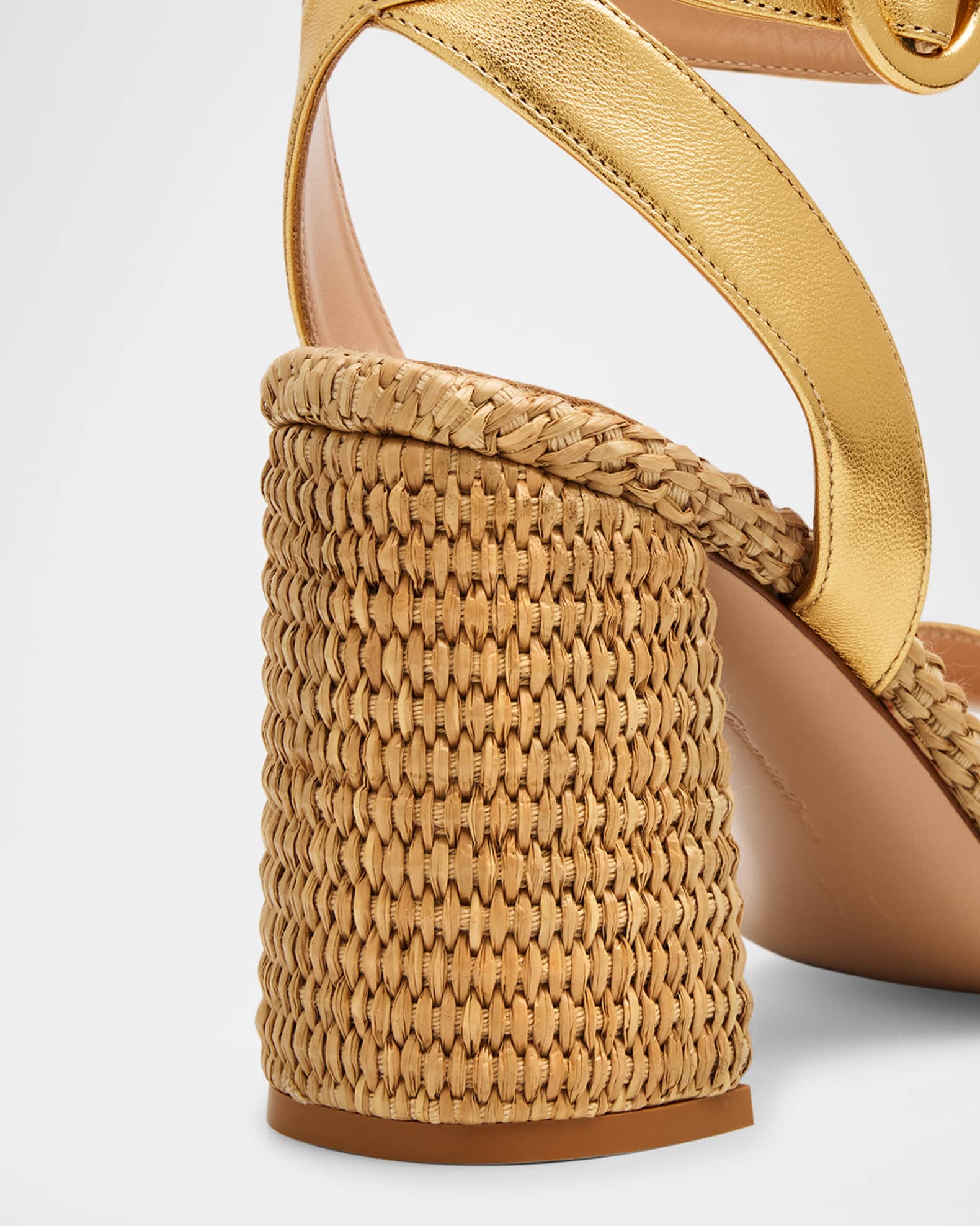 Gianvito Rossi Luana 85 Nappa Leather & Raffia Block Heel Sandals