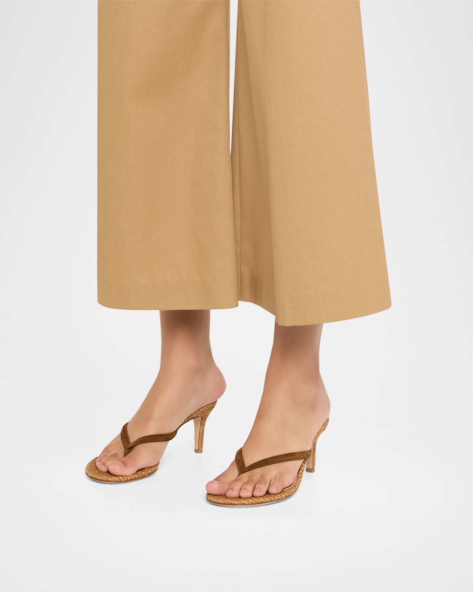 Gianvito Rossi Calypso 70 Suede & Raffia Thong Sandals | Neiman Marcus
