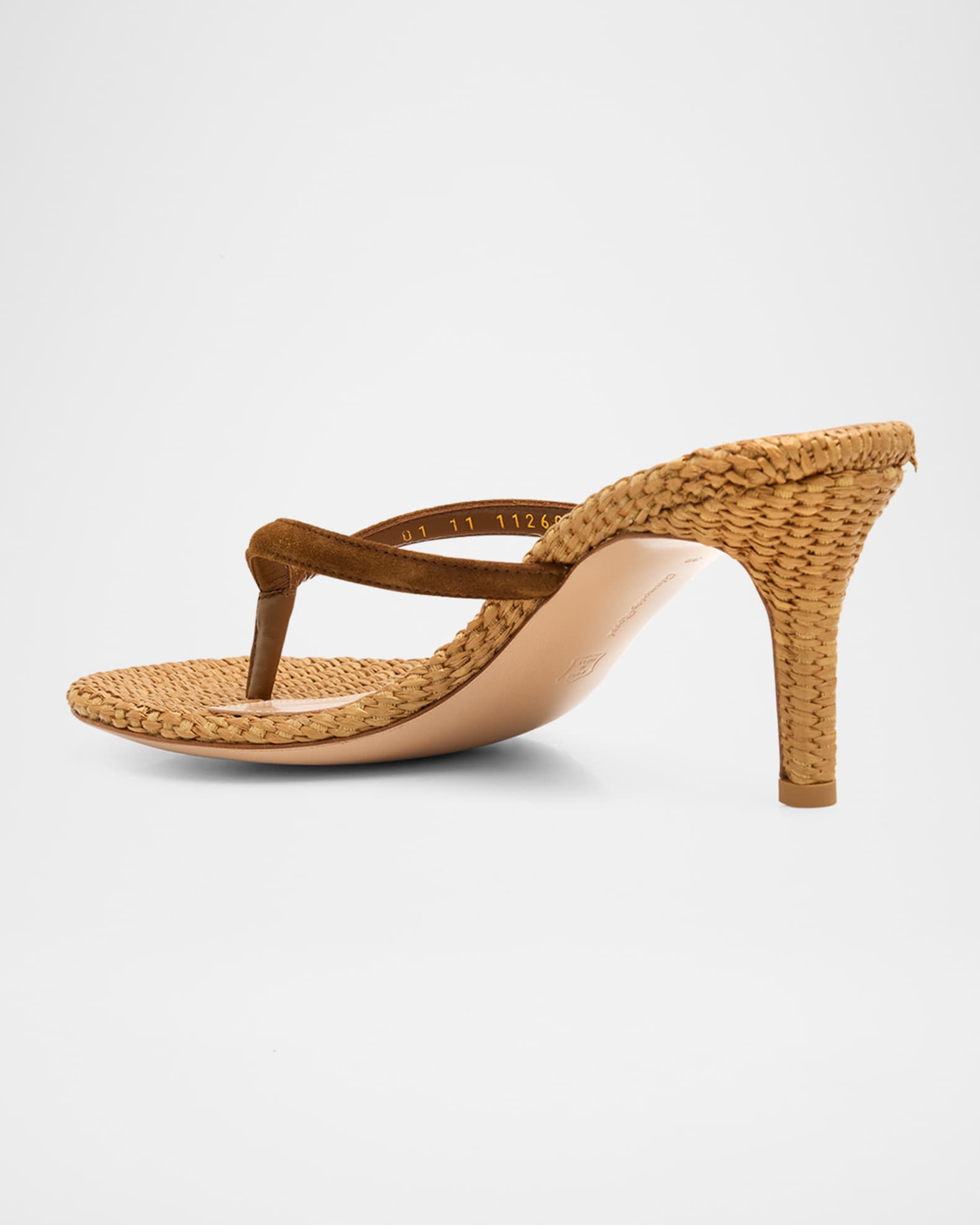 Gianvito Rossi Calypso 70 Suede & Raffia Thong Sandals | Neiman Marcus