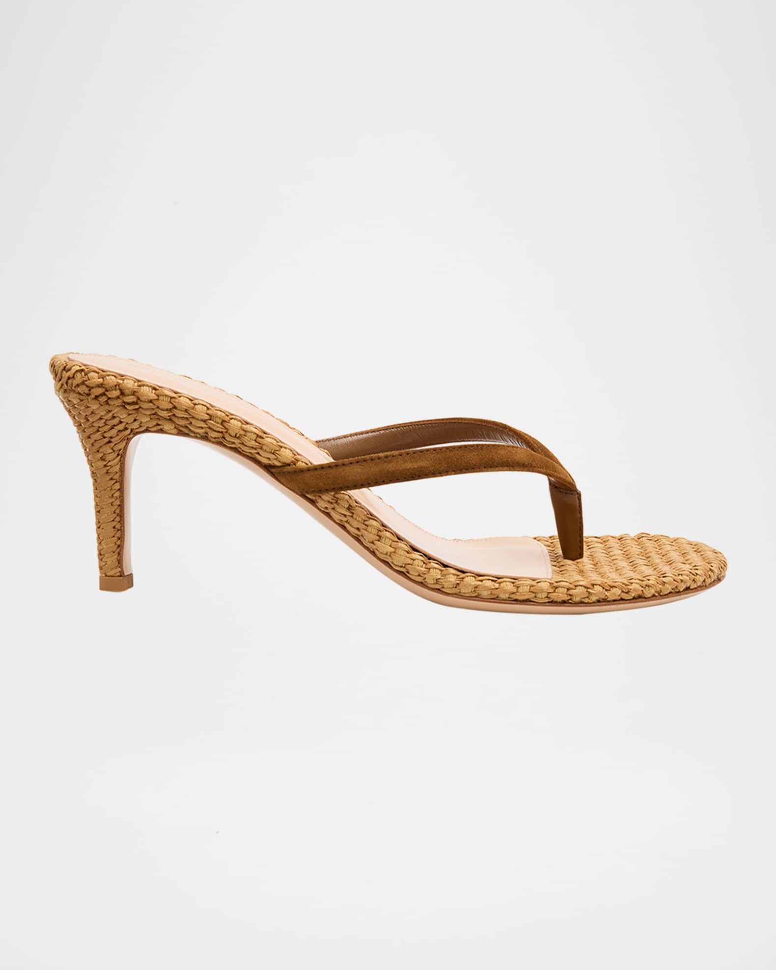 Gianvito Rossi Calypso 70 Suede & Raffia Thong Sandals | Neiman Marcus