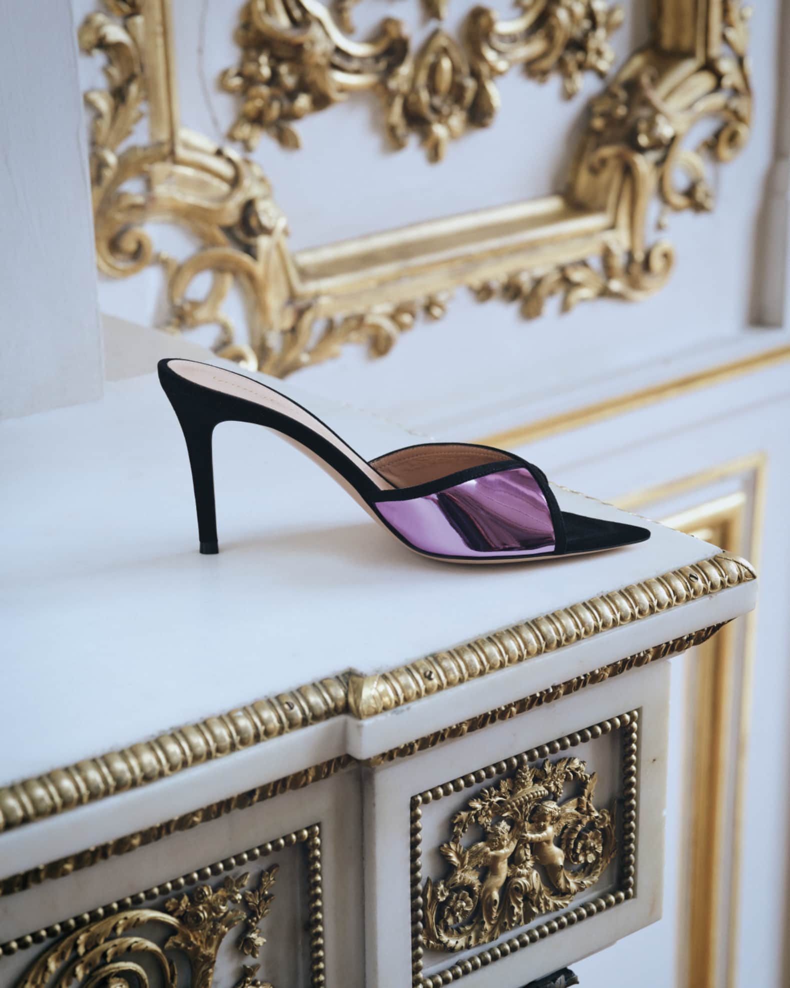 Gianvito Rossi Metallic Suede Mule Sandals | Neiman Marcus