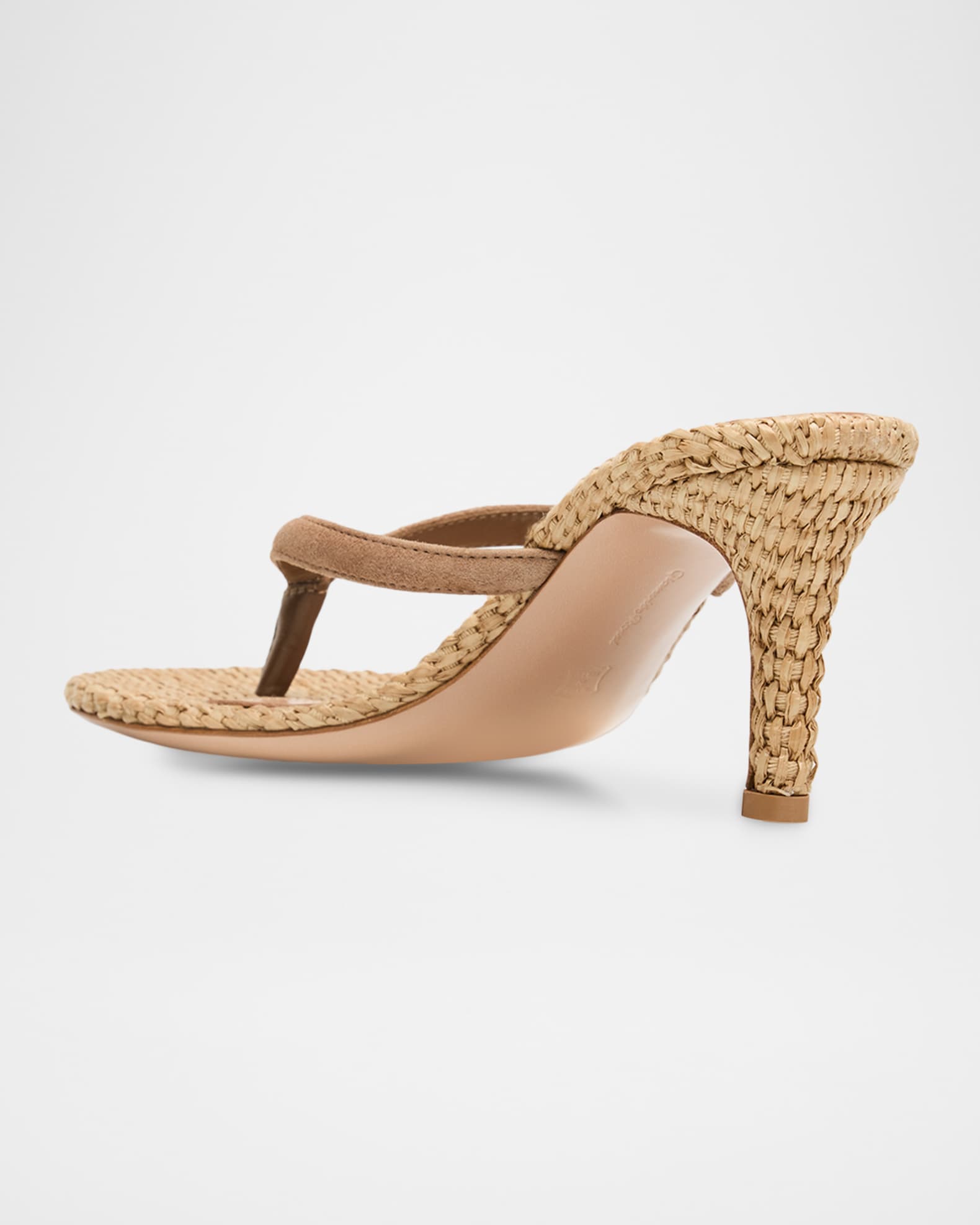 Gianvito Rossi 70mm Calypso Suede and Raffia Heeled Thong Sandals