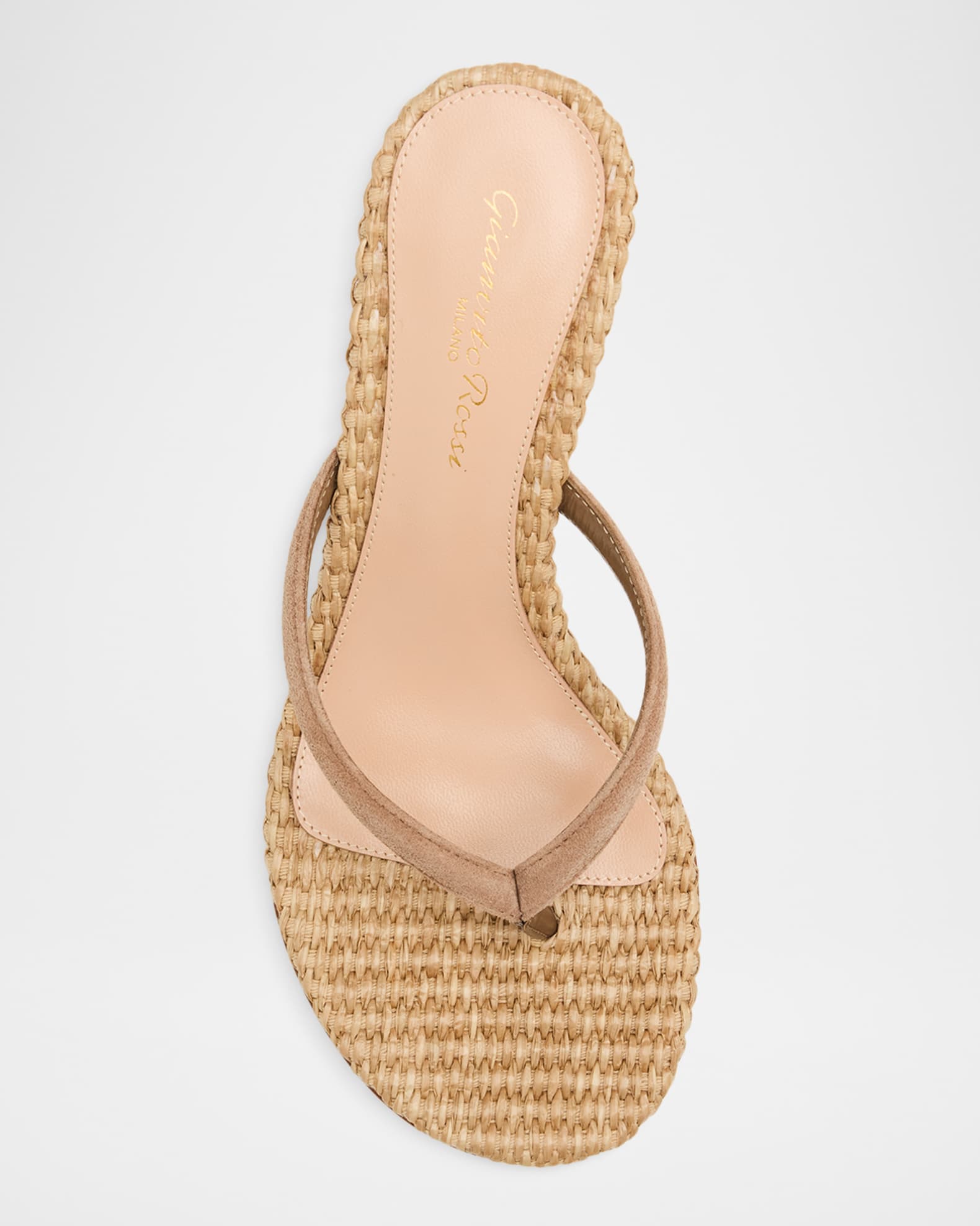 Gianvito Rossi 70mm Calypso Suede and Raffia Heeled Thong Sandals