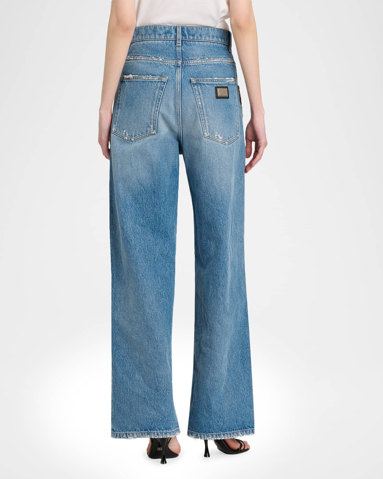 Dolce&Gabbana Crystal Embellished Straight-Leg Jeans | Neiman Marcus