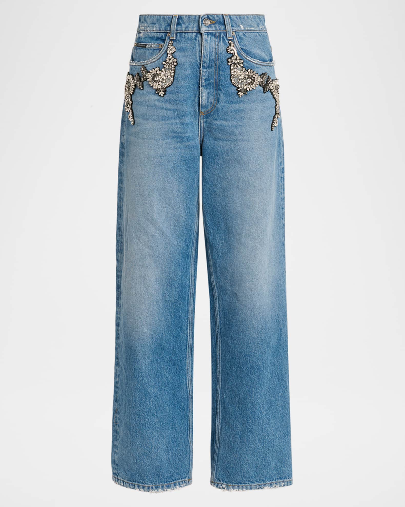 DOLCE & GABBANA ストレートデニム　swag Dolce&Gabbana Crystal Embellished Straight-Leg Jeans | Neiman Marcus