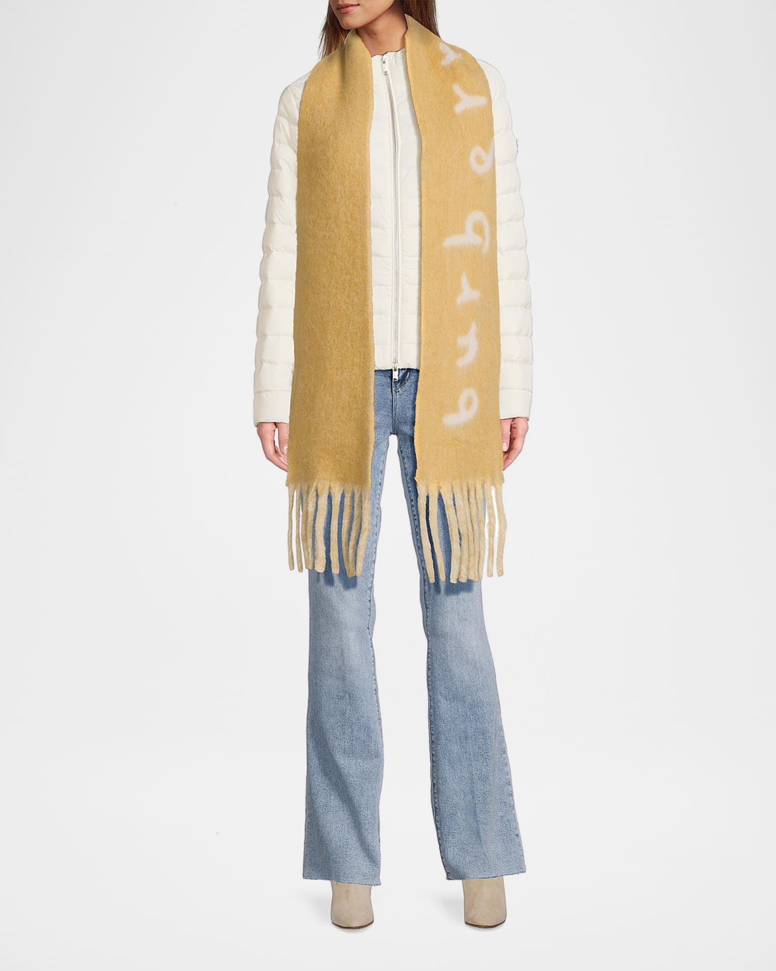 Burberry Logo Alpaca-Blend Reversible Scarf with Chunky Fringe