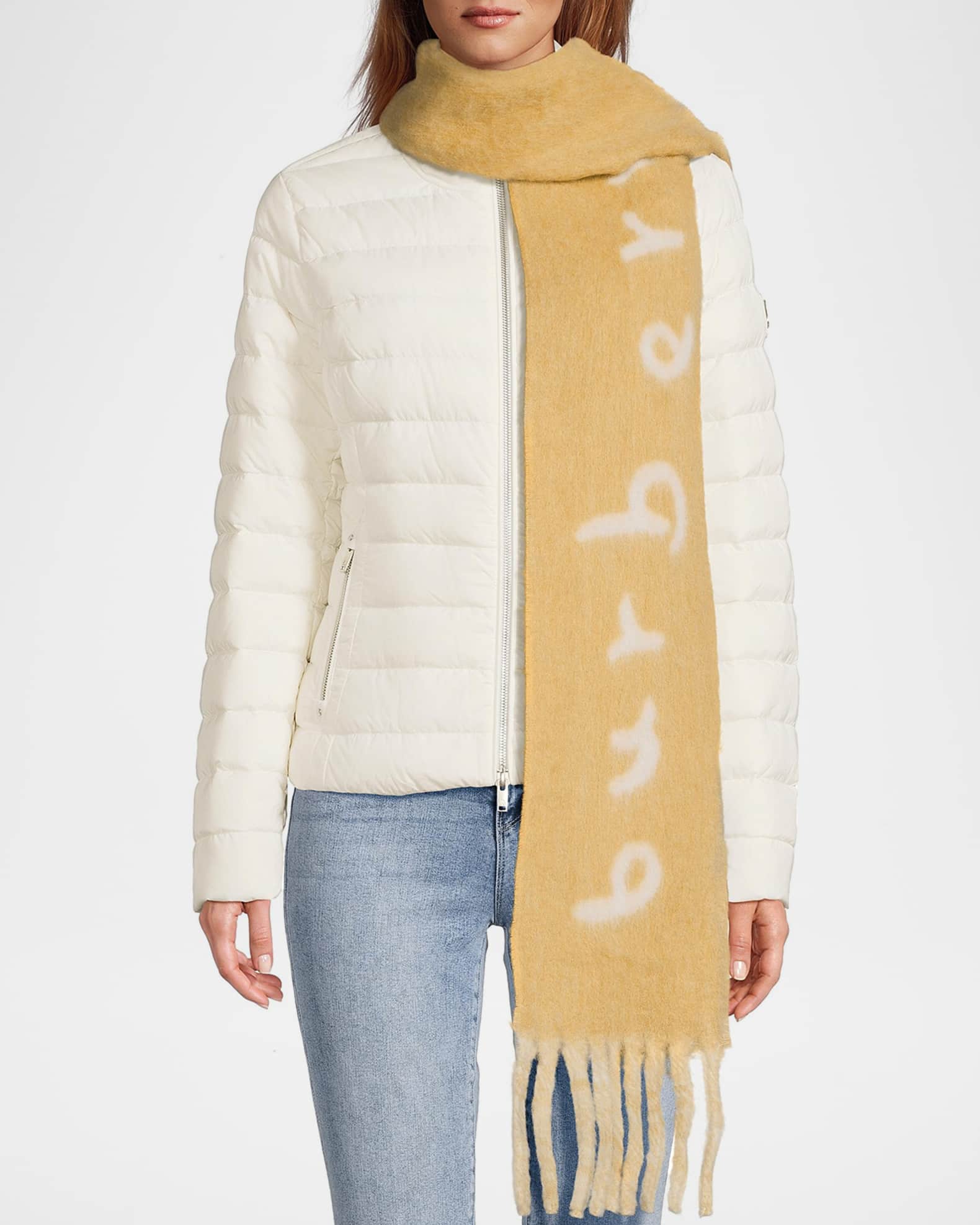 Burberry Logo Alpaca-Blend Reversible Scarf with Chunky Fringe