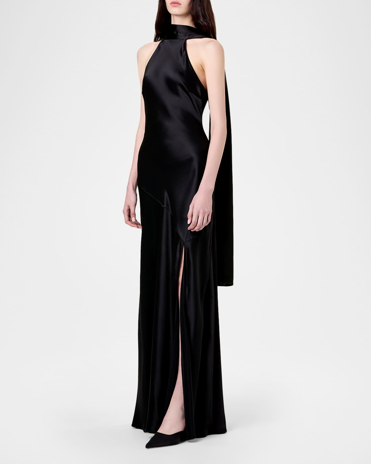 a line halter neck dress AURELIA A-LINE HALTER NECK LACK FLOOR LENGTH DRESS | CULT MIA