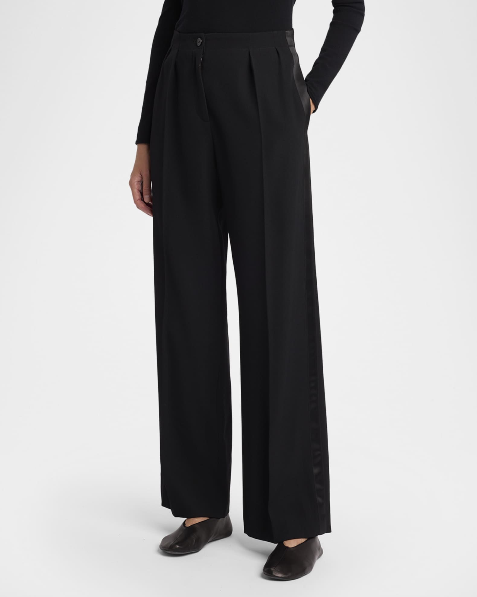 THE ROW Felicita Double Pleated Wide-Leg Tuxedo Pants | Neiman Marcus