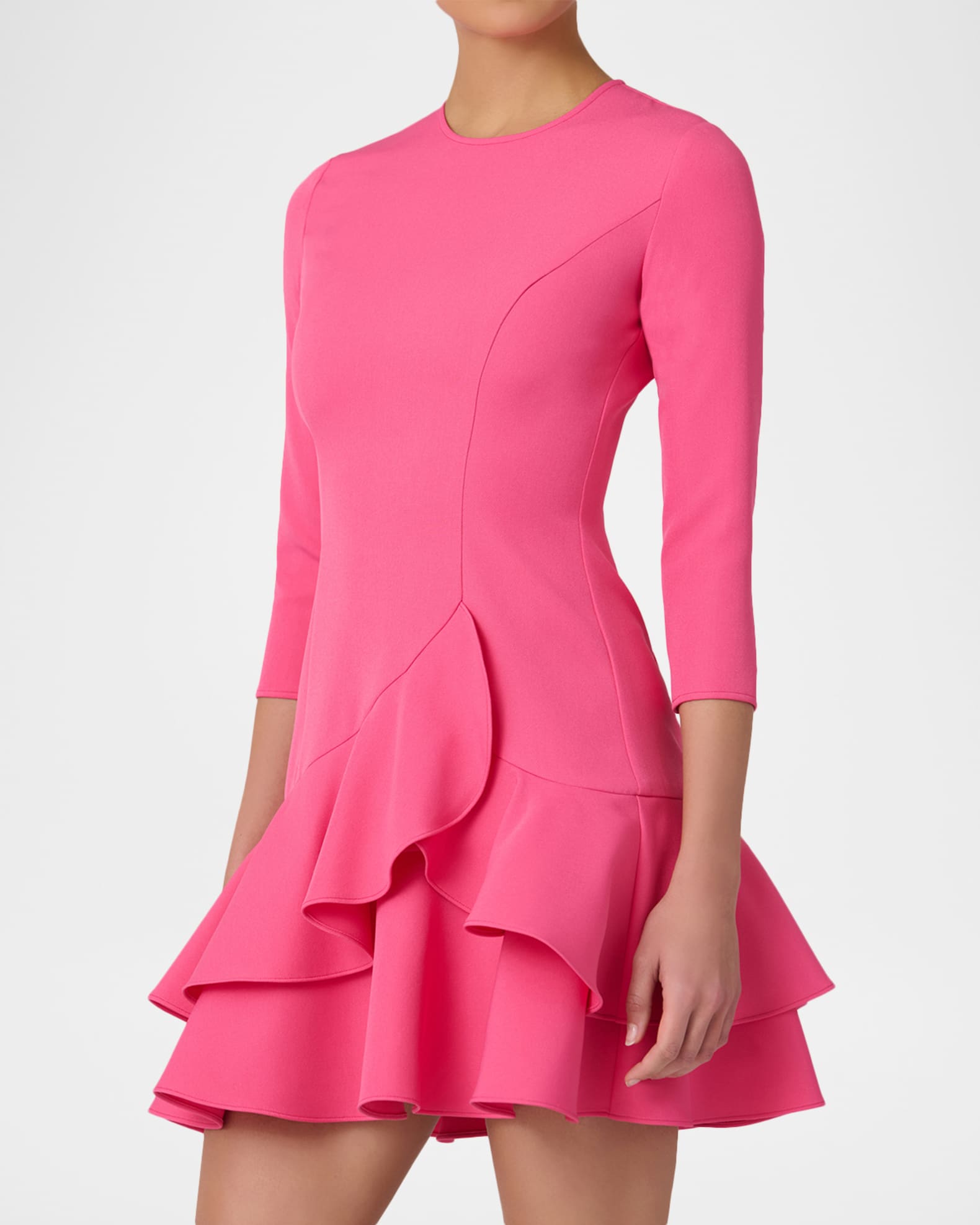 Shoshanna Nessa Ruffle-Hem Stretch Crepe Mini Dress | Neiman Marcus