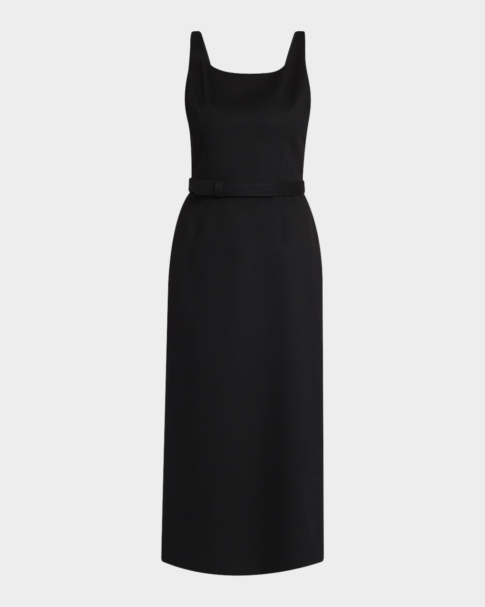 The Row Vadira Sleeveless Belted Wool Midi Dress, Black, Women's, 8, Casual & Work Dresses Wool Dresses