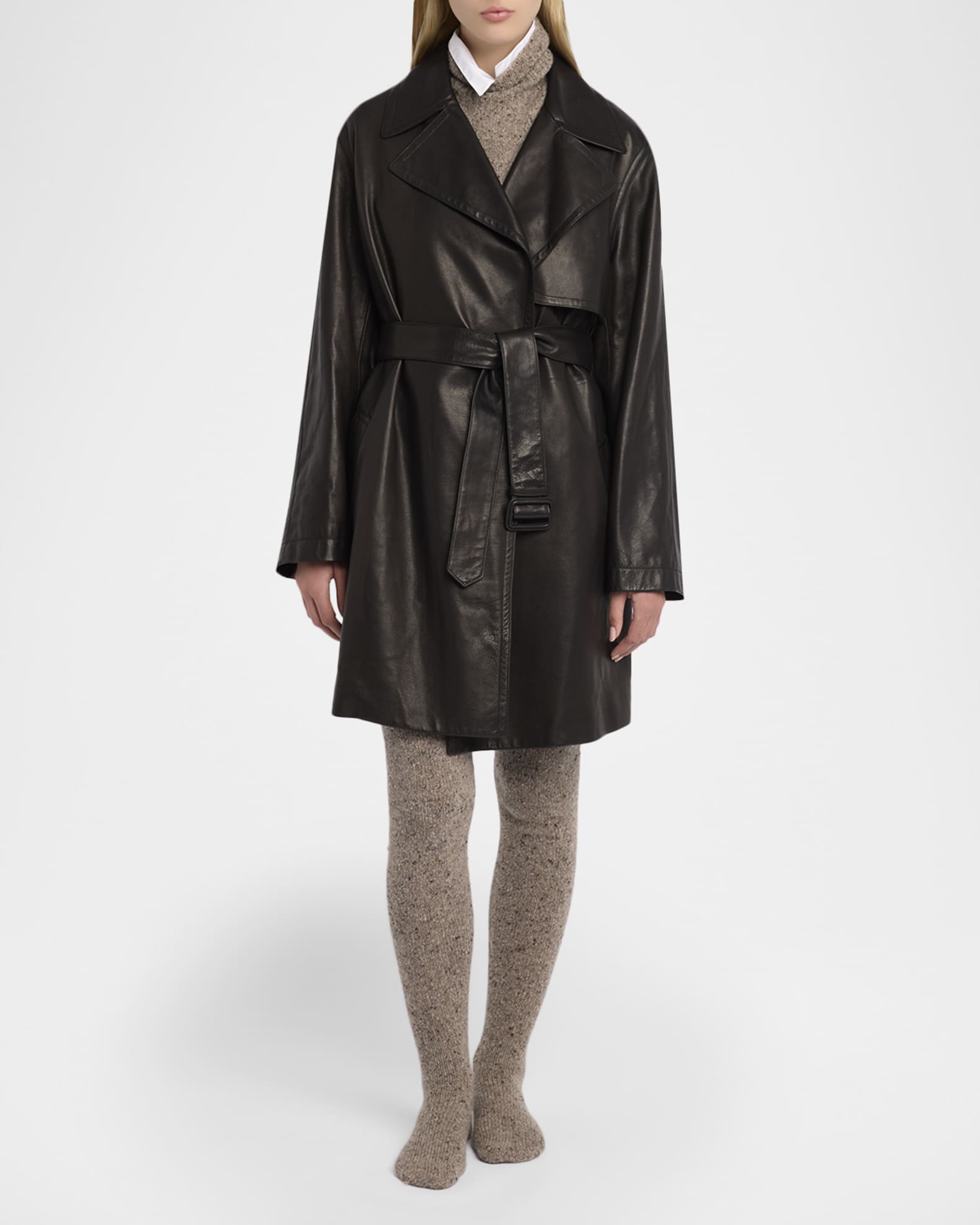 THE ROW Siempra Leather Wrap Trench Coat | Neiman Marcus