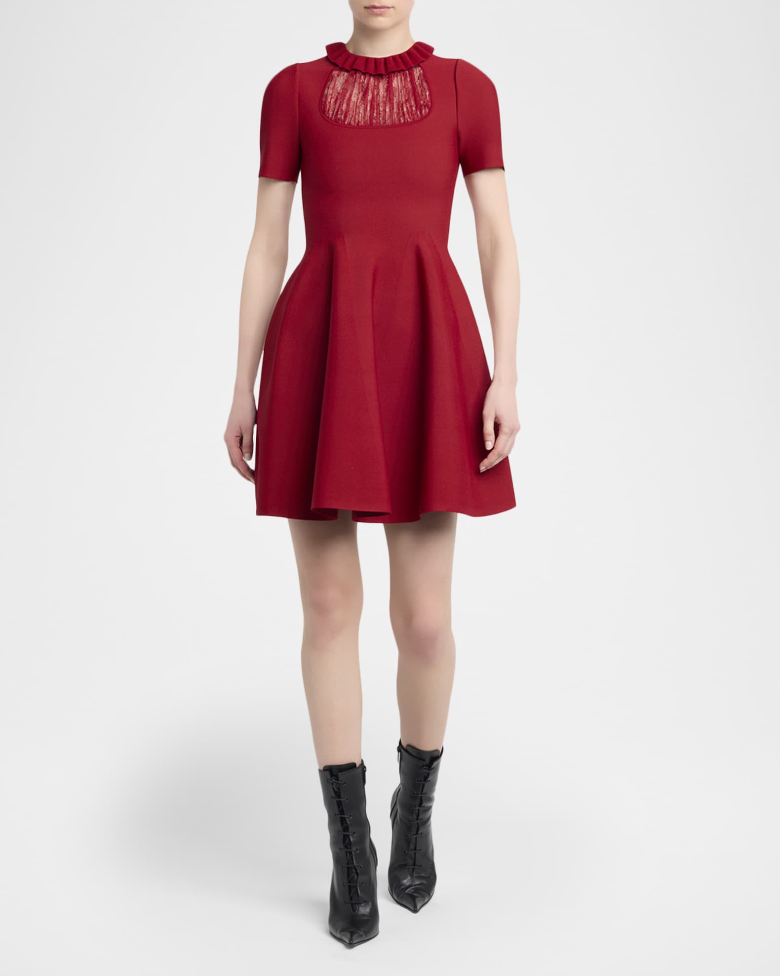 slim fit dress slacks Miss Circle Women Yachira Burgundy Velvet Lace Flare Sleeve Mini Dress main image 0