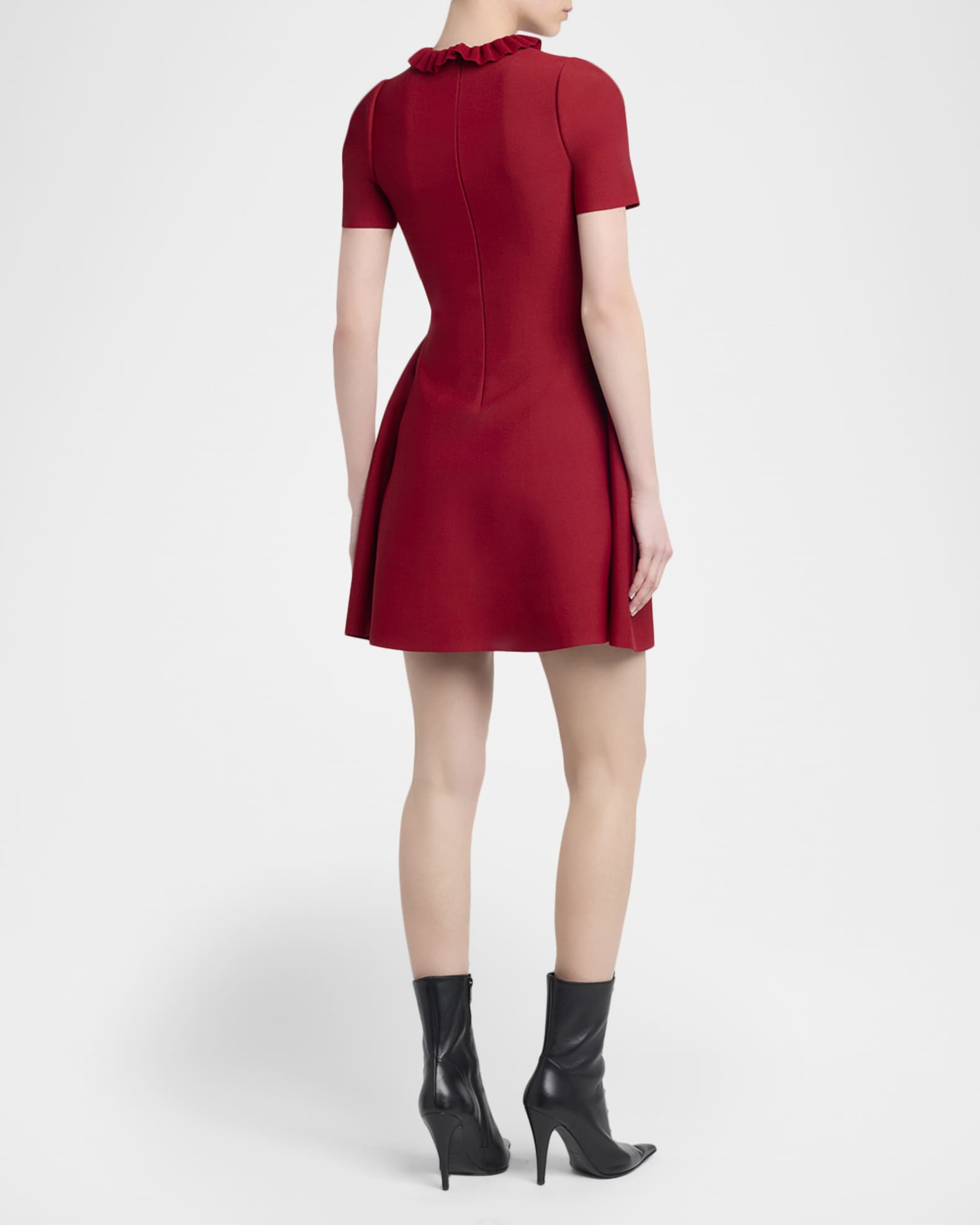 McQueen Lace Inset Short-Sleeve Fit-&-Flare Mini Dress | Neiman Marcus